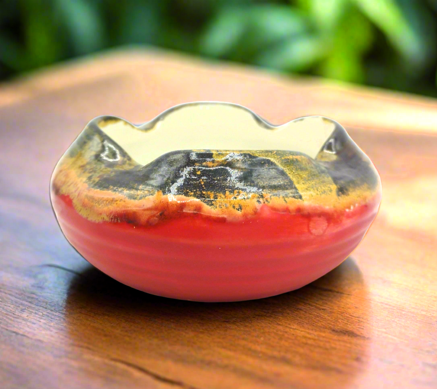 Modern Ceramic Ashtray - Hand Painted Red and Brown (14cm)