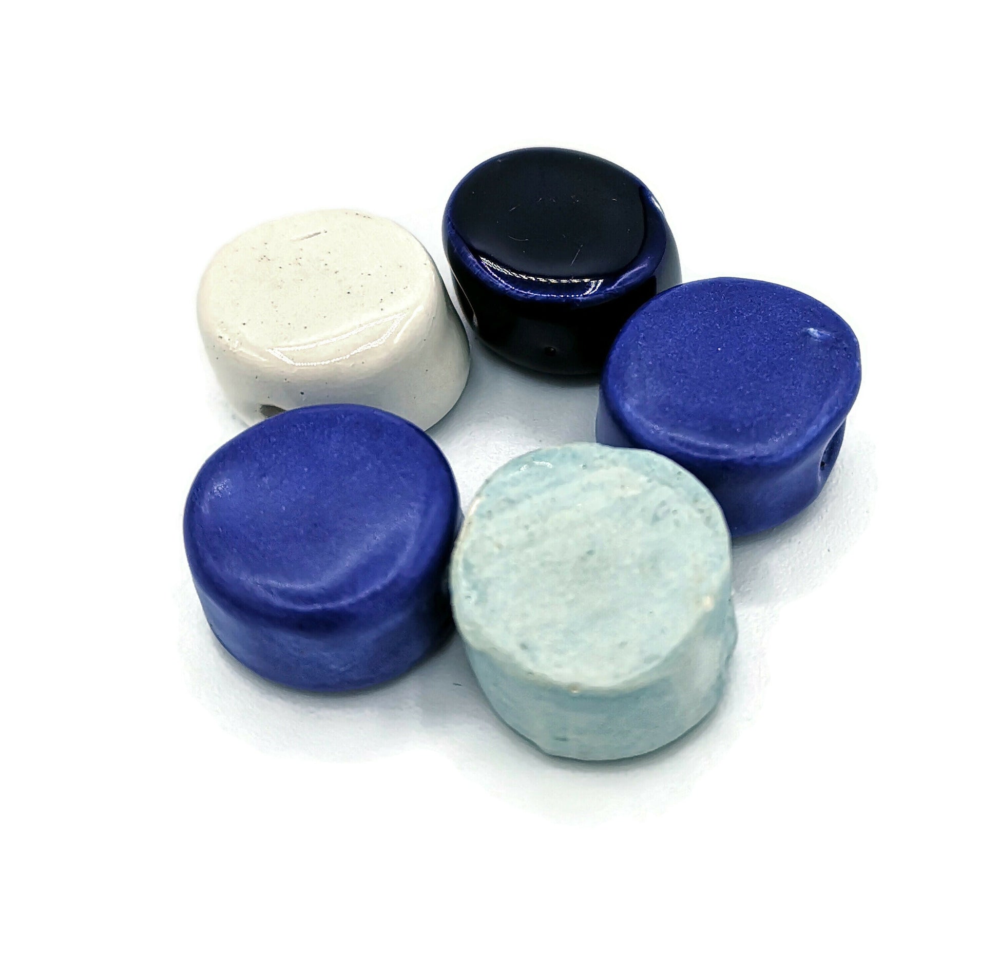 5Pcs Large Ceramic Beads, Royal Blue 20mm Coin Beads for Handmade Jewelry Making, Assorted Clay Components - Ceramica Ana Rafael