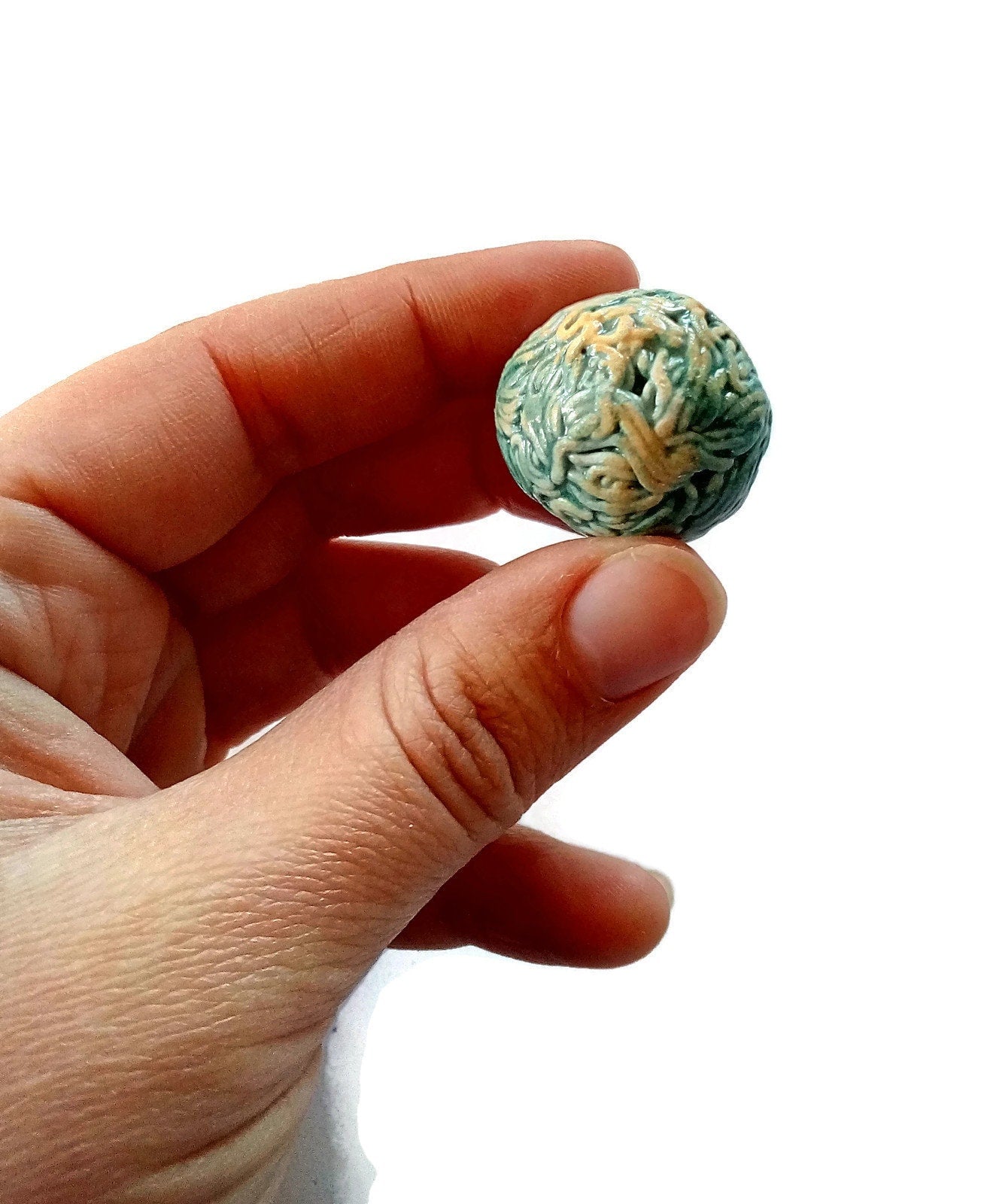 5Pc Green Assorted Round Cabochon Strange And Unusual, Handmade Ceramic Beads No Hole For Jewelry Making, Porcelain - Ceramica Ana Rafael