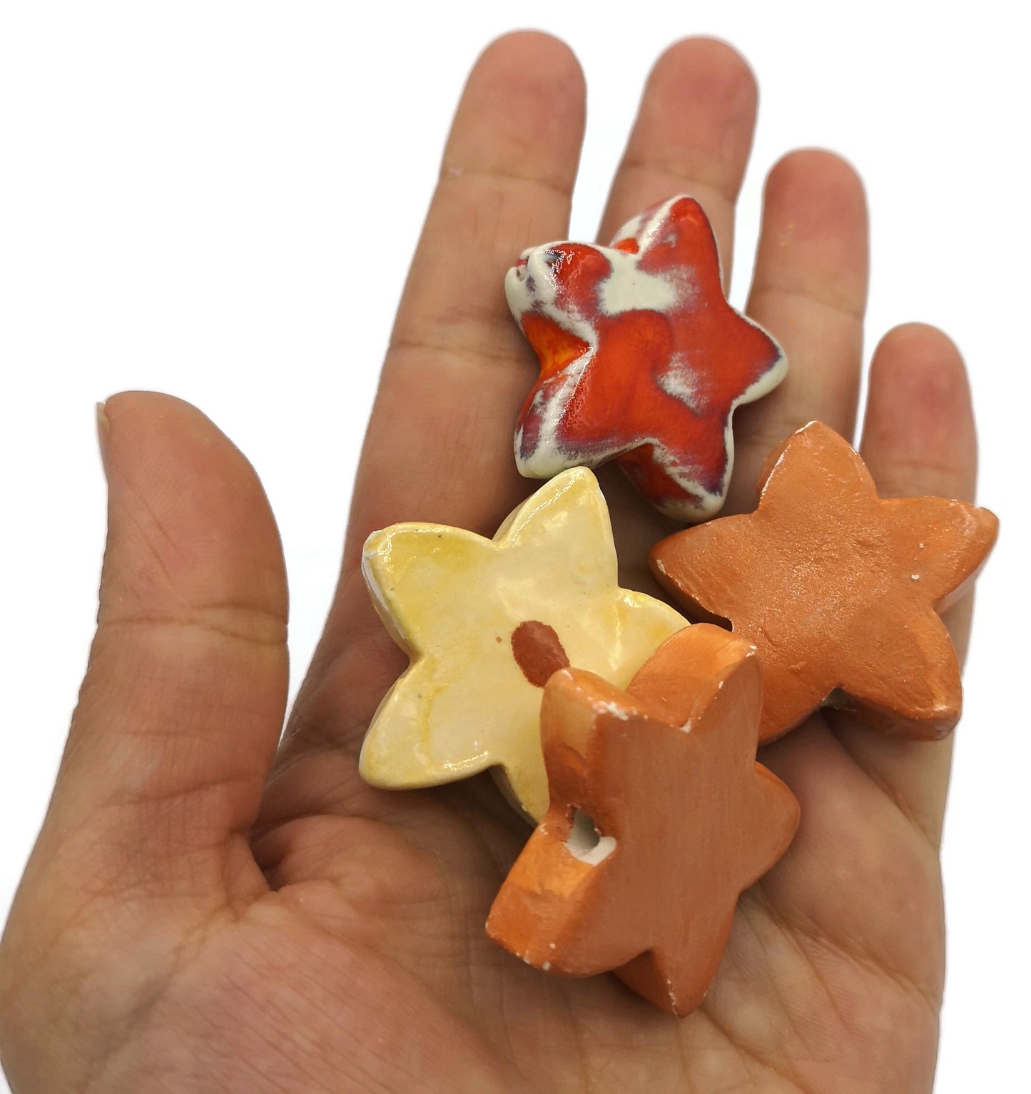 STAR CERAMIC BEADS, Mixed Set Of 4 Decorative Jewelry Making Beads Large Macrame Beads Colorful Flower Shaped - Ceramica Ana Rafael