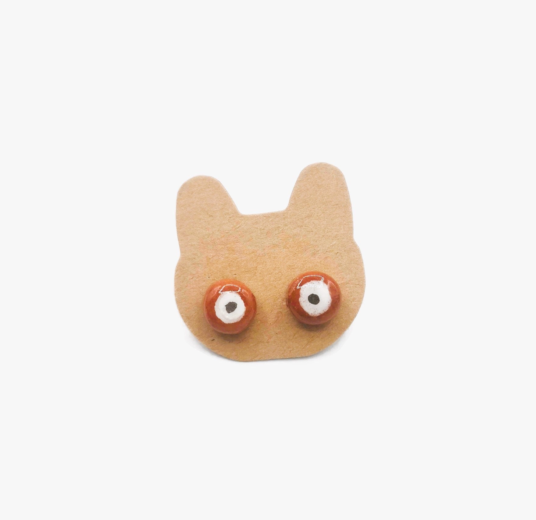 Handmade Terracotta Evil Eye Stud Earrings For Women, Ceramic Brown Tiny Stud Earrings, Aesthetic Jewelry Minimal Best Gifts For Her - Ceramica Ana Rafael