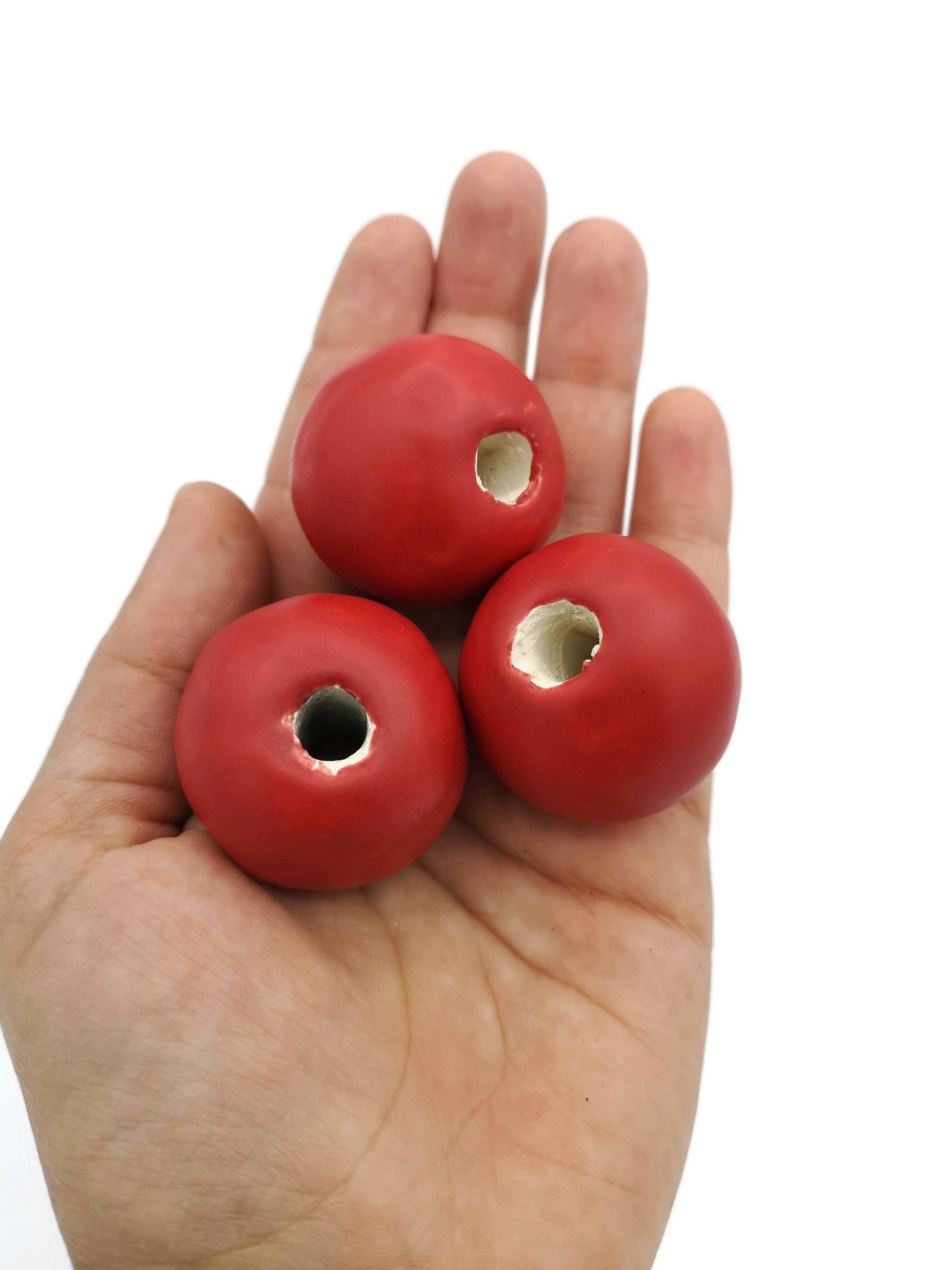 1Pc 20/25/30mm Matte Red Extra Large Handmade Ceramic Beads For Jewelry Making, Macrame Beads Large Hole 7mm, Jumbo Bubblegum Beads - Ceramica Ana Rafael