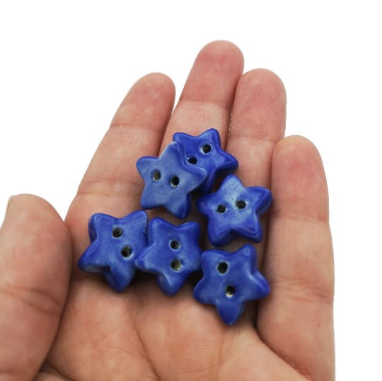 6 Pcs Handmade Ceramic Coat Buttons, Orange or Blue Cute Star Buttons 15mm, Sewing Supplies And Notions Ready to Ship, Custom Buttons - Ceramica Ana Rafael
