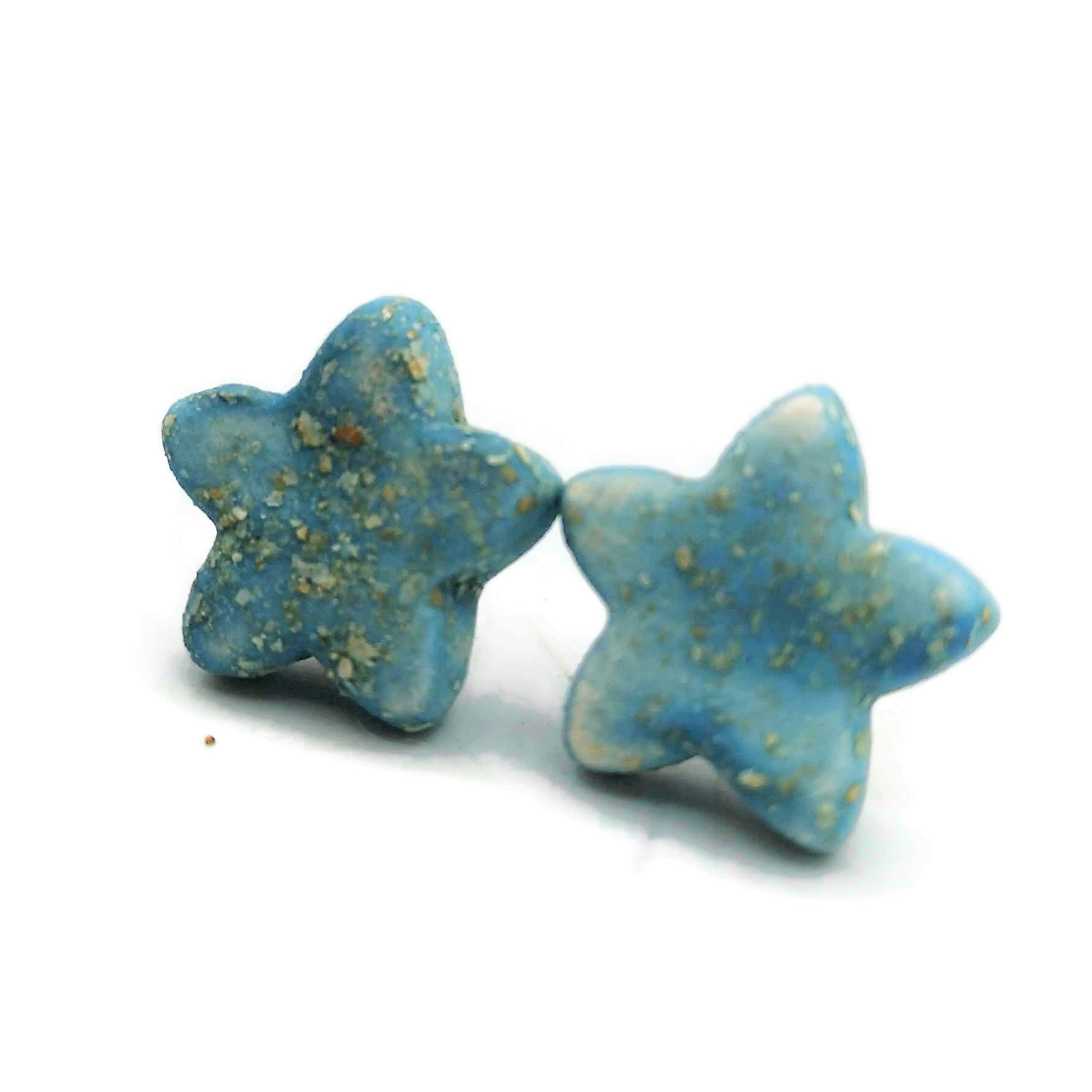 DAINTY STAR EARRINGS, Turquoise Studs, Geometric Star Earrings, Minimalist Clay Stud Earrings Small, Handmade Ceramic Stocking Stuffers - Ceramica Ana Rafael