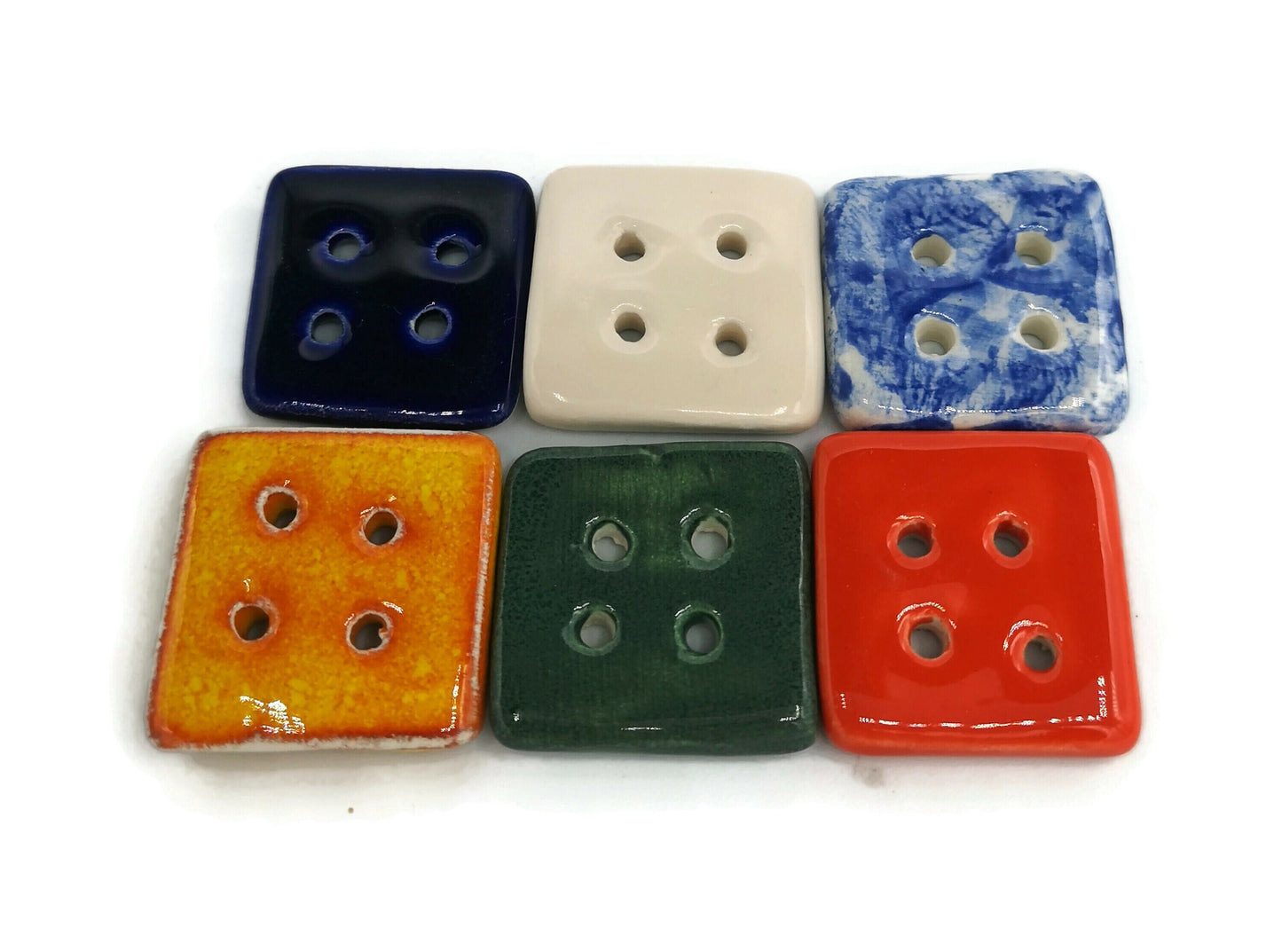 6Pc 30mm Handmade Ceramic Extra Large Sewing Buttons, Novelty Buttons For Crafts, Unusual Square Colourful Buttons For Coat Or Jacket - Ceramica Ana Rafael