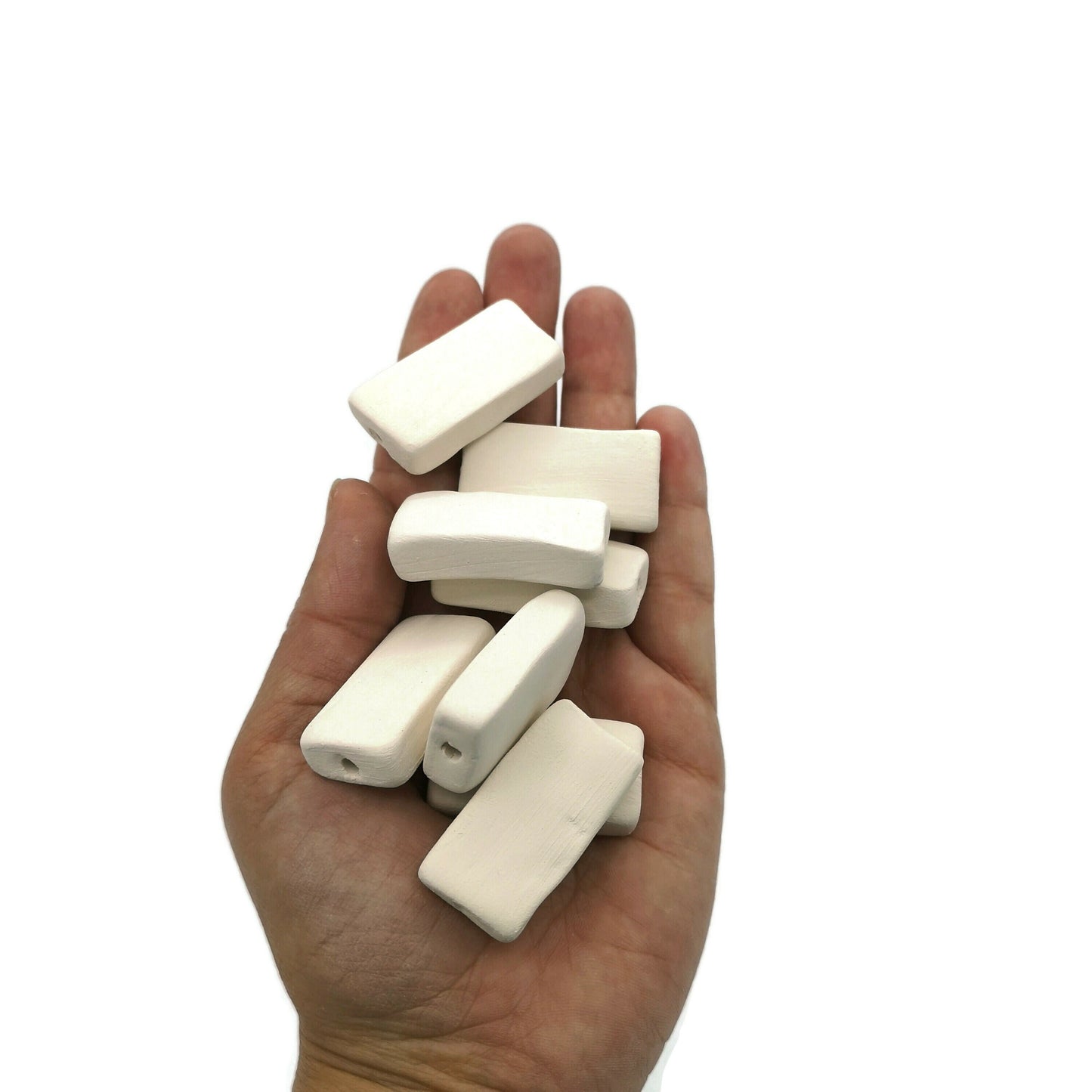 Handmade Ceramic Macrame Bisque Beads Large, Unique Rectangle Beads Ready To Paint, Best Sellers Clay Beads, Artisan Jewelry Making Beads - Ceramica Ana Rafael
