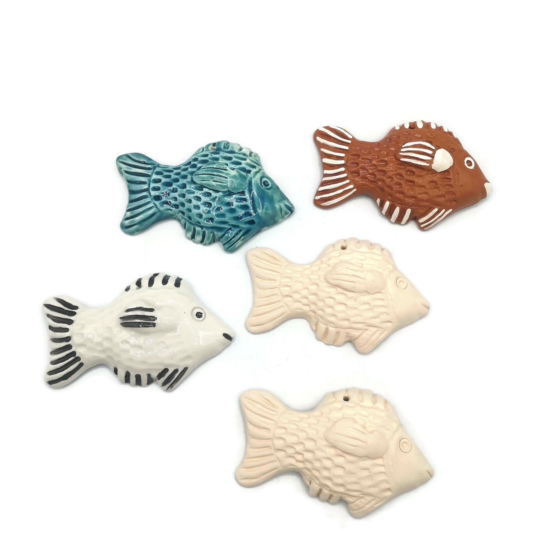 Handmade Ceramic Bisque Blank Fish Wall Hanging, Unpainted Artisan Pottery Wall Decor Beach Themed, Ocean Inspired Wall Art Ready To Paint - Ceramica Ana Rafael