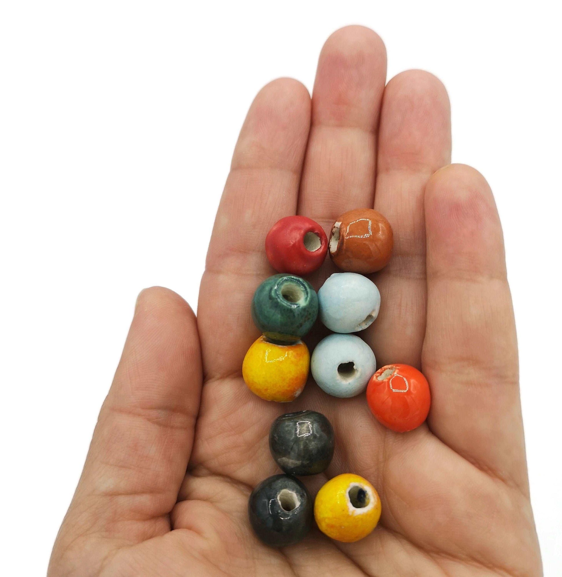 10Pc Round Assorted Beads Set, Handmade Ceramic Beads For Jewelry Making, Unique Artisan Clay Beads For Macrame Smooth And Durable Supplies