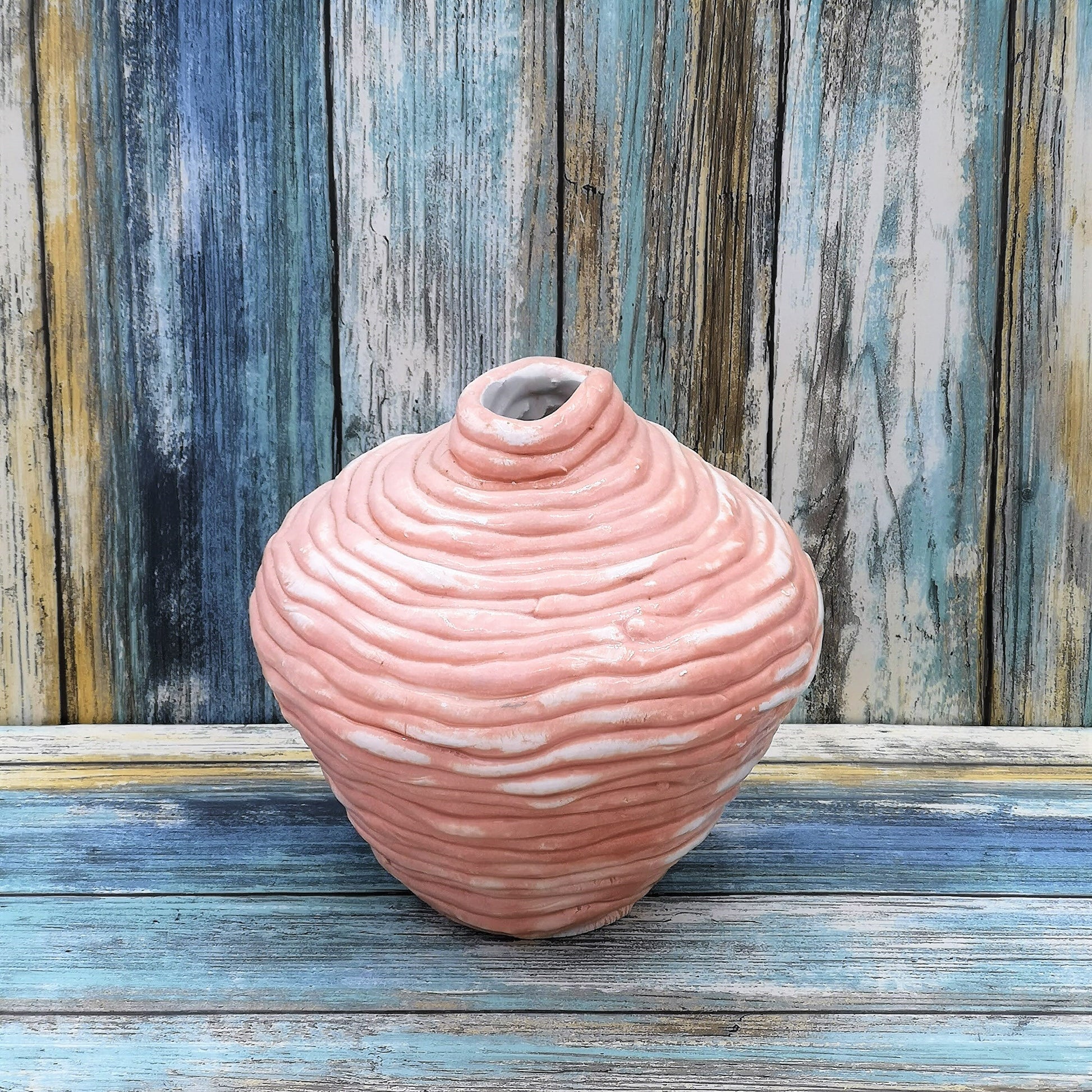 Handmade Ceramic Sculptural Pink Vase For Home Decor, Unique Textured Organic Shape Mid Century Modern Pottery 9th-anniversary gift for wife - Ceramica Ana Rafael