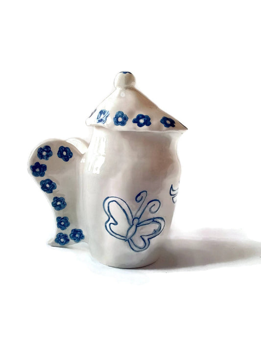 Hand Painted Pitcher With Lid, Butterfly Painting Mothers Day Gift For Grandma, Best Sellers Handmade Ceramic Vase Mom Birthday Gift - Ceramica Ana Rafael