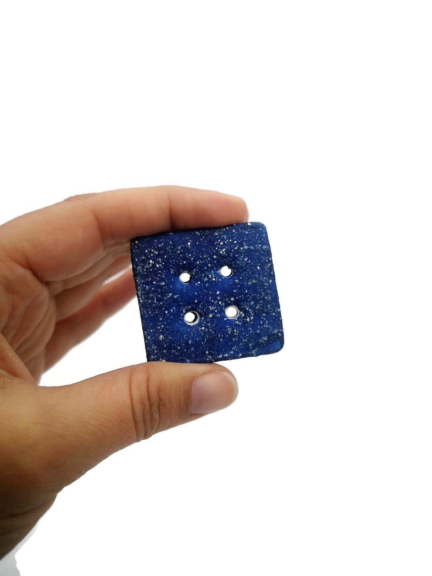 3Pc Extra Large Coat Buttons 40mm, Sparkly Blue Novelty Square Handmade Ceramic Sewing Supplies And Notions, Sewing Buttons For Blouse - Ceramica Ana Rafael