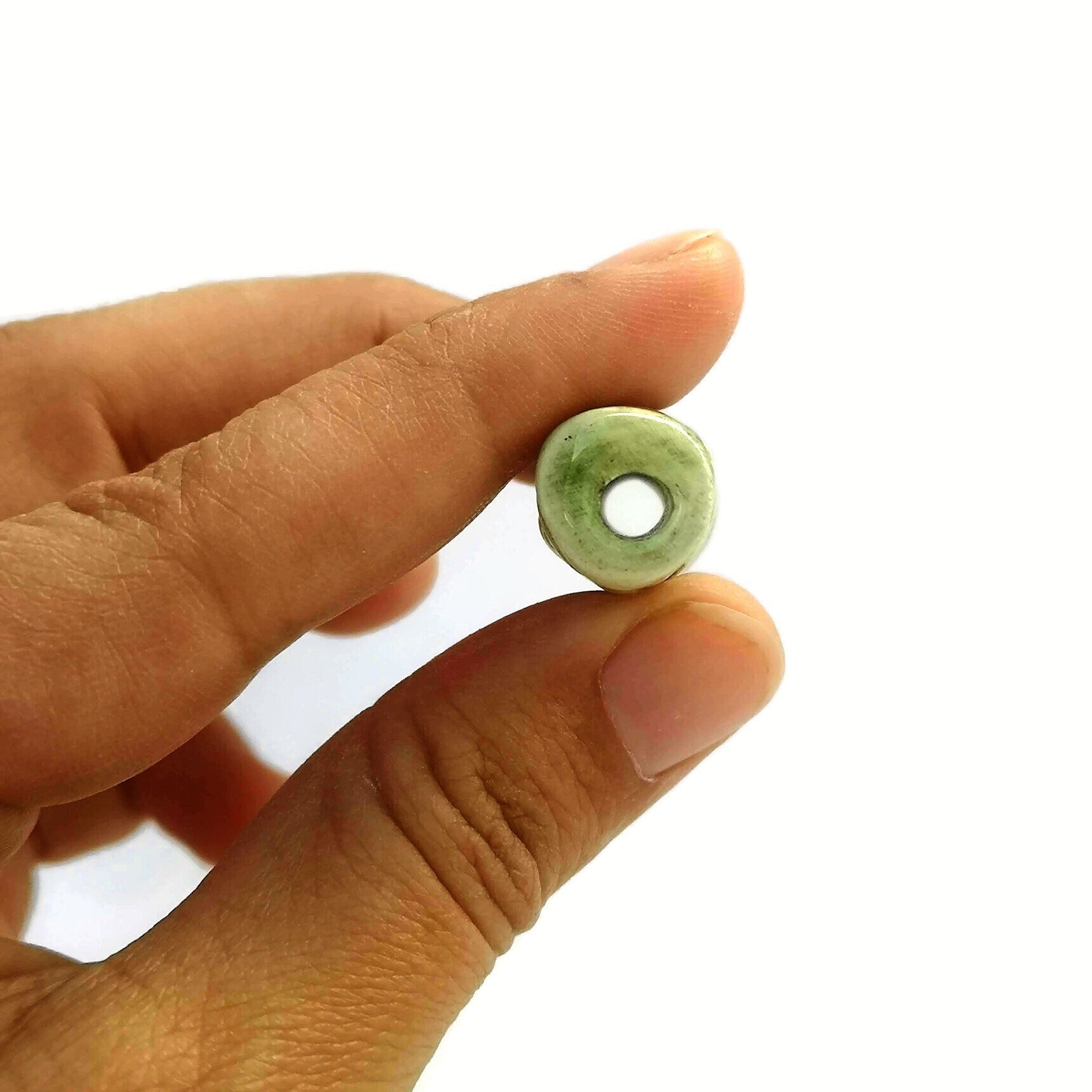 6 Pcs Unique Macrame Beads Large Hole 4 mm, Ceramic Tube Beads 30mm Long For Jewelry Making, Best Sellers Green Clay Beads - Ceramica Ana Rafael