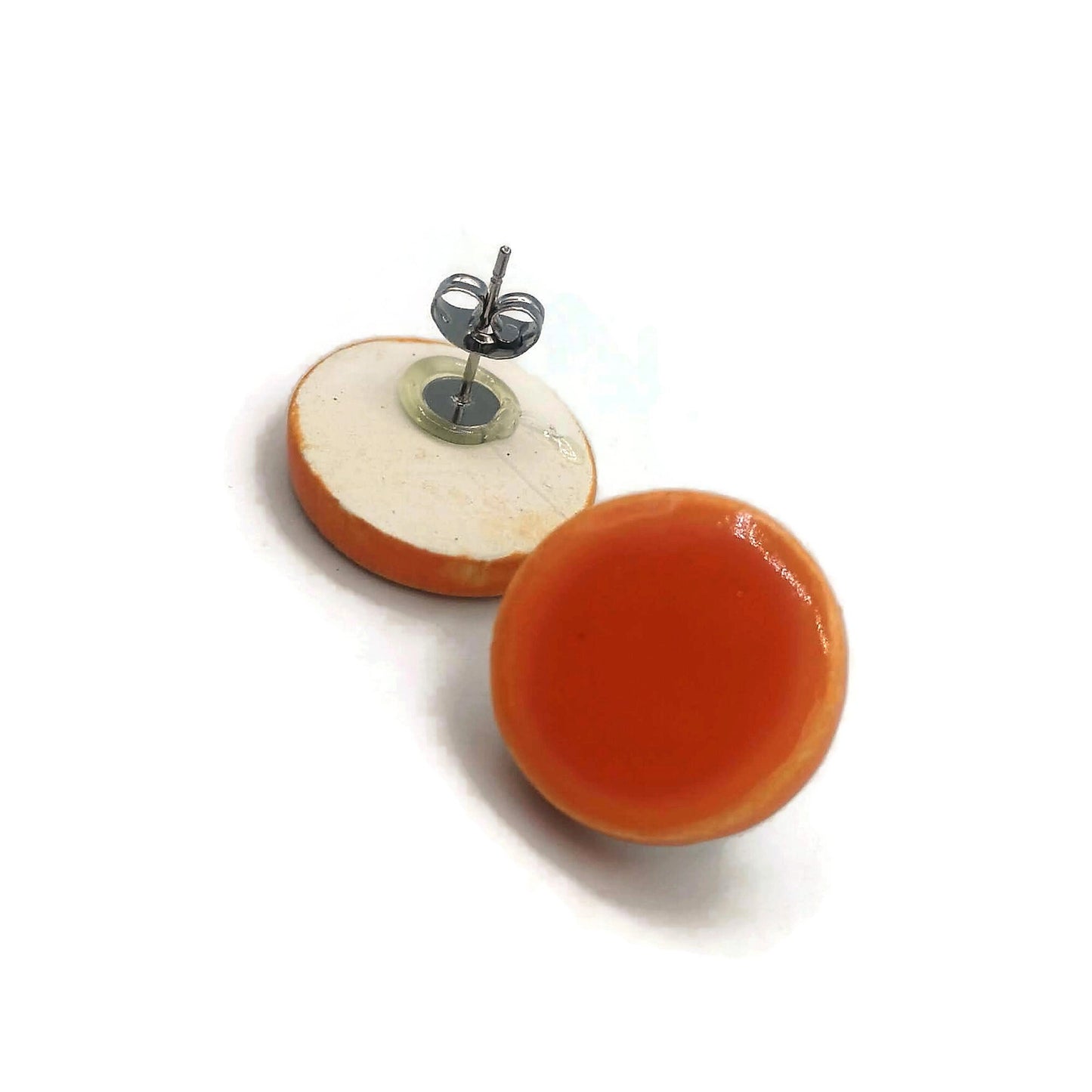 CLAY STUD EARRINGS, Orange Round Shape Designer Earrings, Easter Basket Stuffer For Teen Girl, Ceramic Best Gifts For Her - Ceramica Ana Rafael