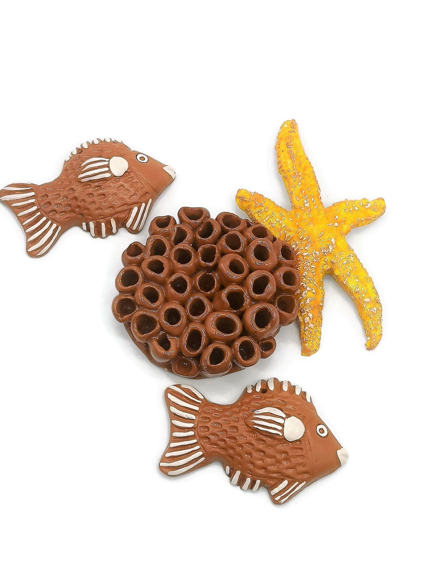 Handmade Ceramic Coral Wall Hanging, Unique Terracotta Artisan Pottery Wall Decor Beach Themed, Unique Ocean Wall Art For Home Decor - Ceramica Ana Rafael