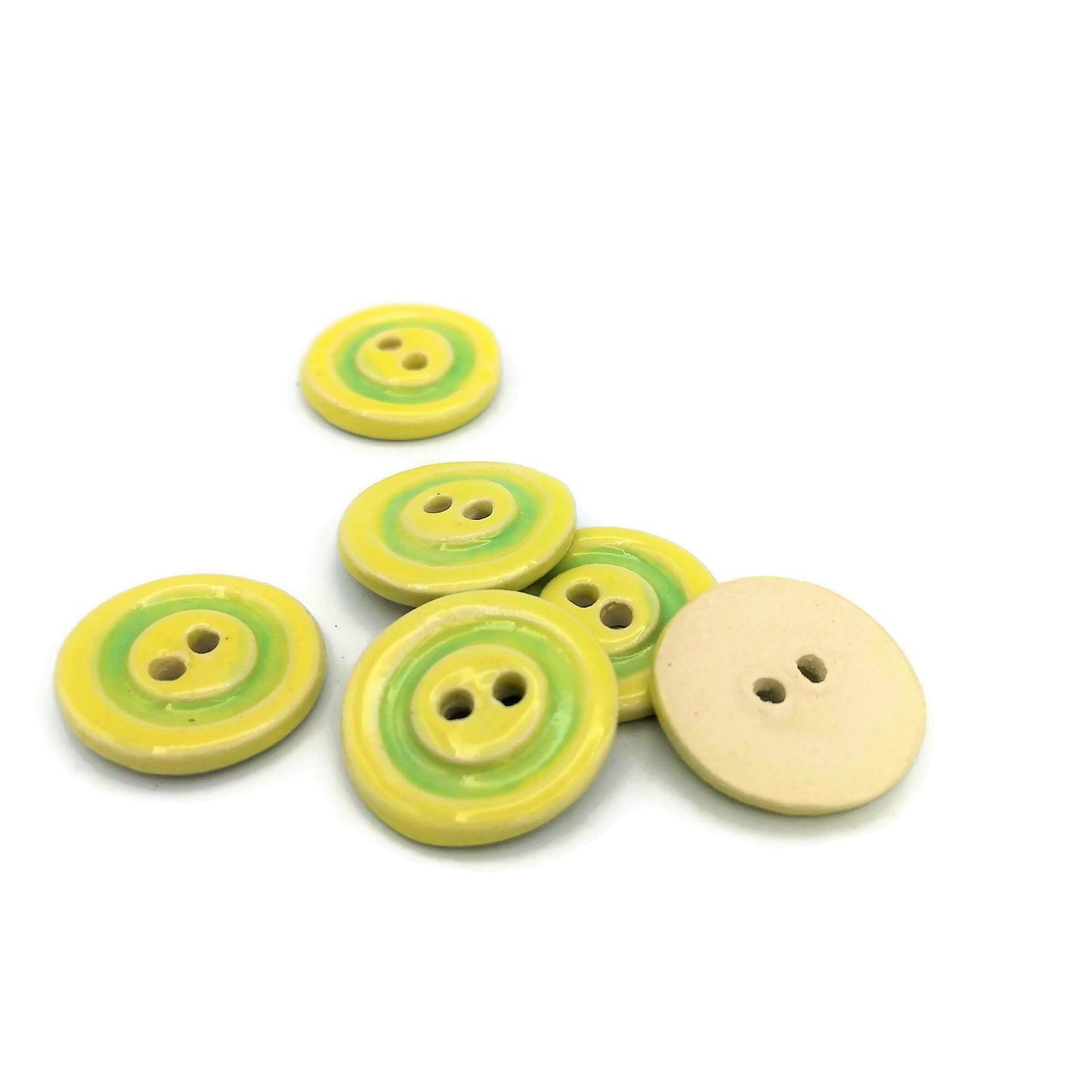 6Pc Green and Yelow Ceramic Buttons 1 inch Wide, Unique Sewing Supplies And Notions, Large Coat Buttons Decorative - Ceramica Ana Rafael