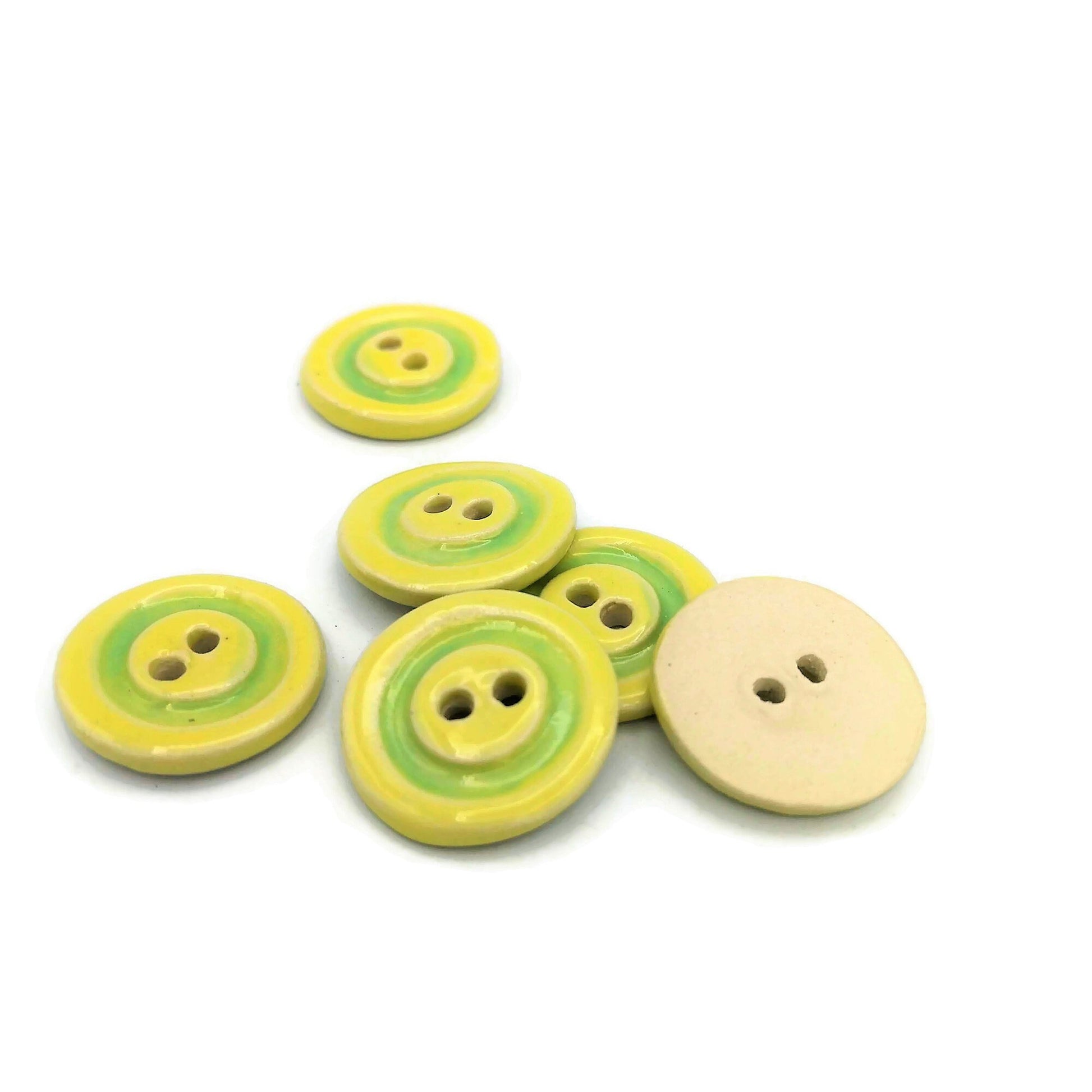 6Pc Green and Yelow Ceramic Buttons 1 inch Wide, Unique Sewing Supplies And Notions, Large Coat Buttons Decorative - Ceramica Ana Rafael