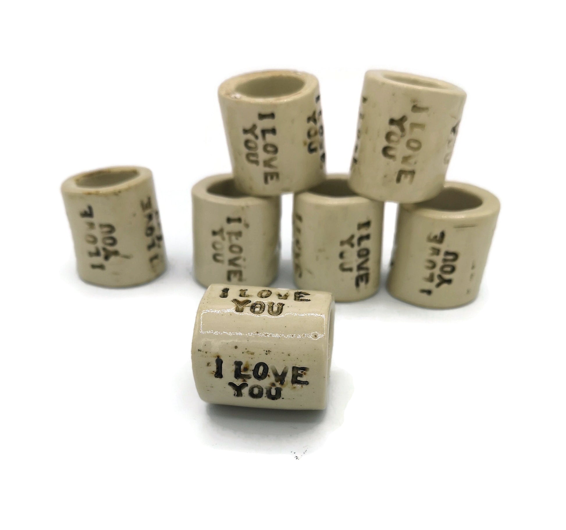 Handmade Ceramic Beads Large Hole, Unusual Tube Beads, Dreadlock Beads Best Gifts For Him, Best Sellers Clay Beads, Dread Beads, Jumbo Beads - Ceramica Ana Rafael