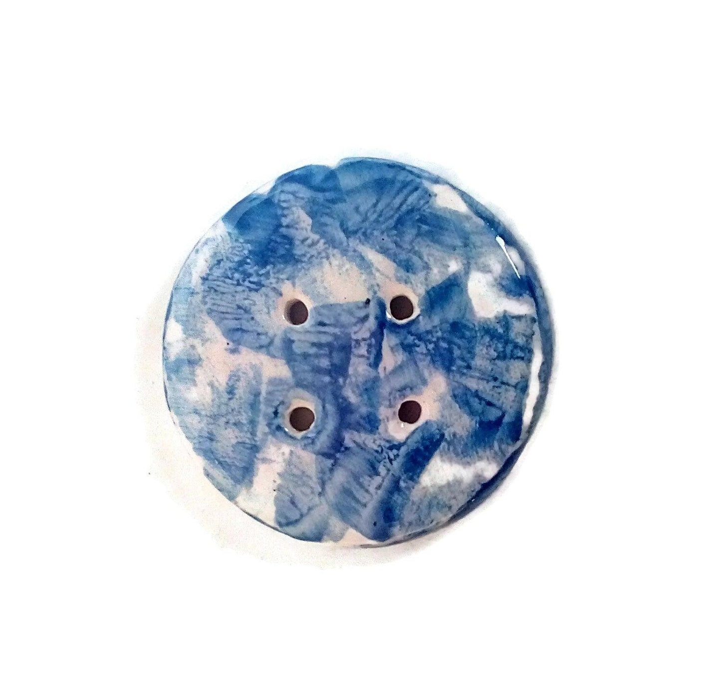1Pc Coat Button Large, Blue Novelty Buttons, Round Handmade Ceramic Sewing Supplies And Notions, Sewing Buttons For Blouse - Ceramica Ana Rafael
