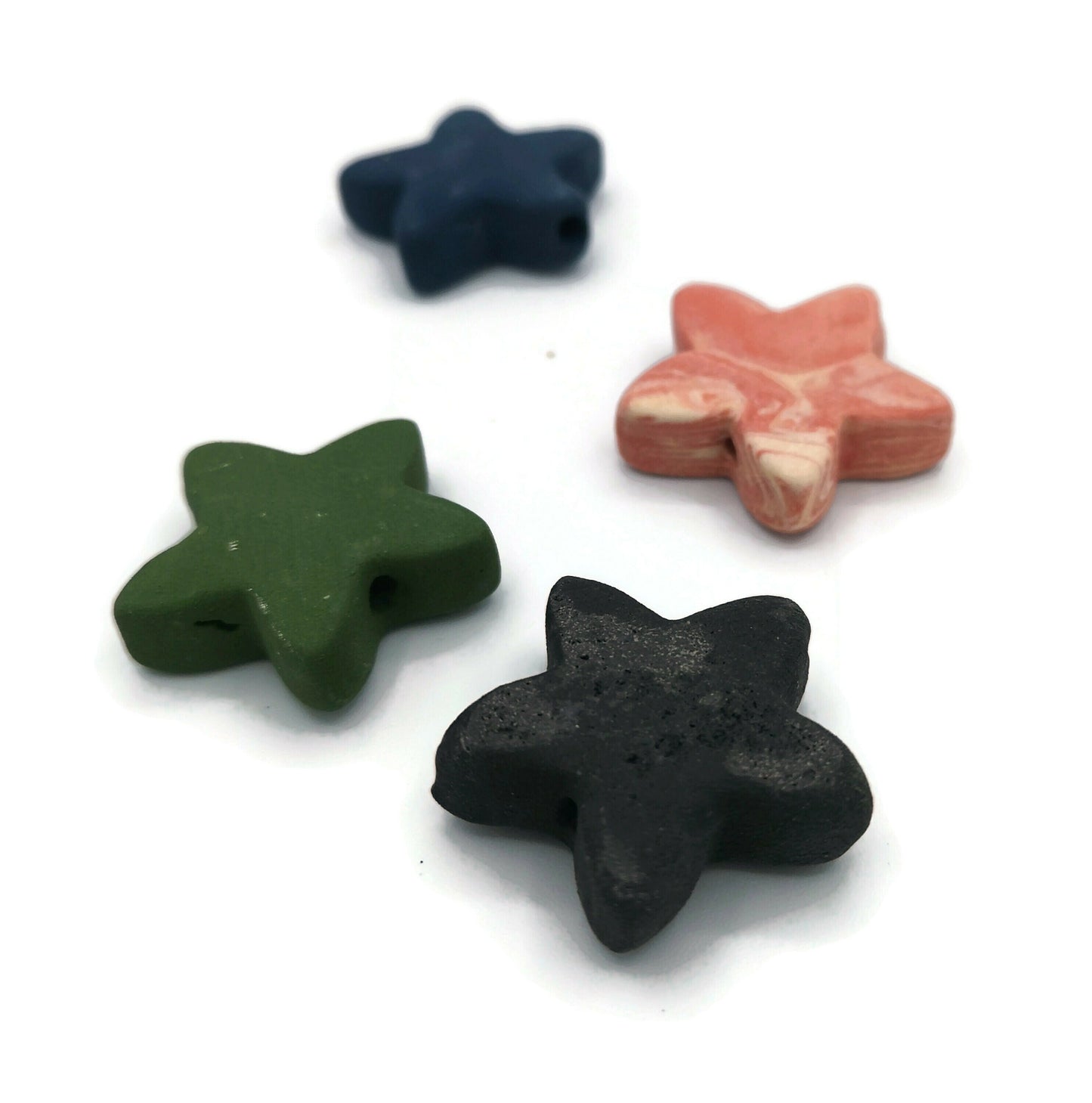 4Pc 35mm Extra Large Star Ceramic Beads For Jewelry Making, Handmade Assorted Clay Beads, Unusual Macrame Beads Large Hole 2mm, Matte Beads - Ceramica Ana Rafael