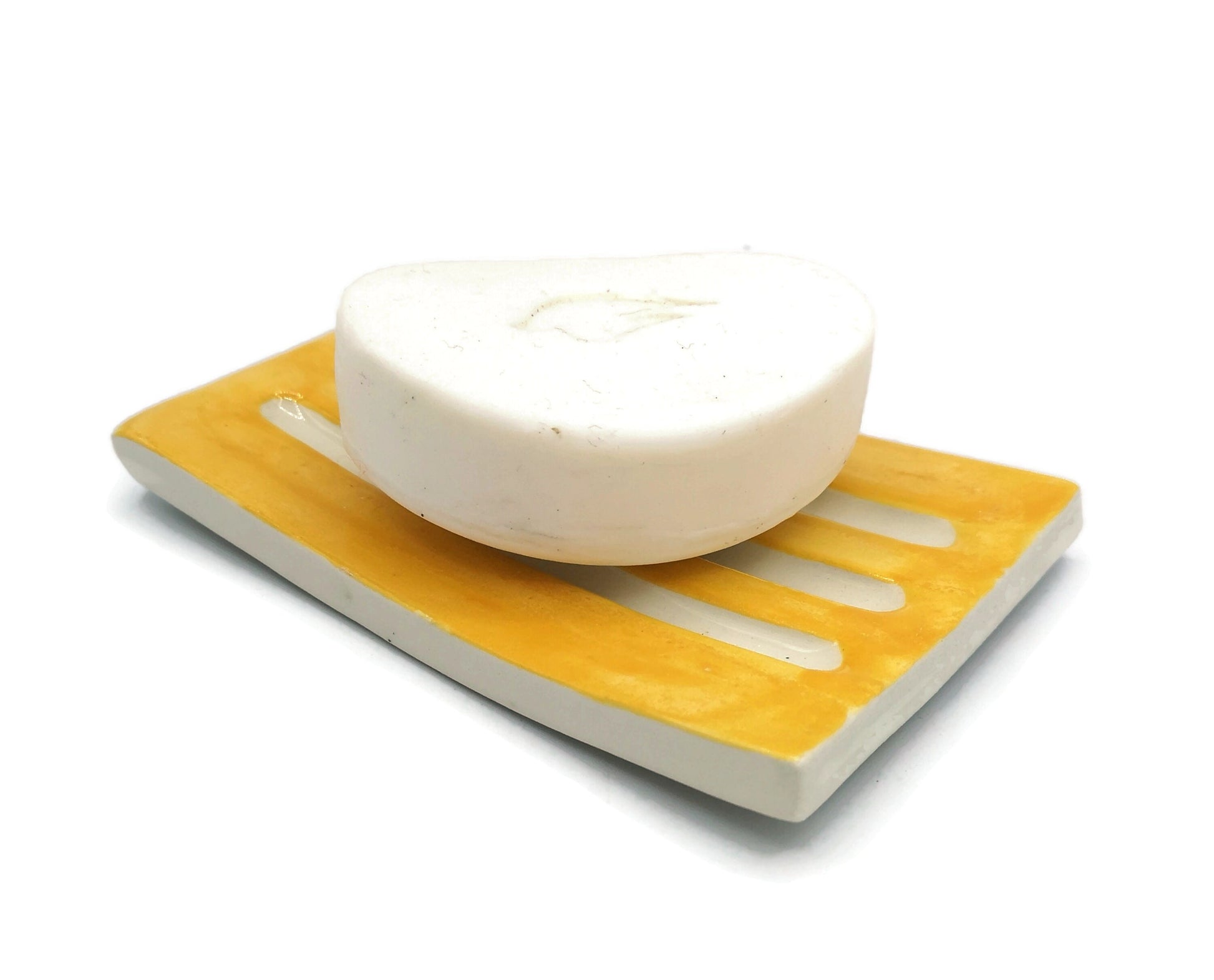 Yellow Handmade Ceramic Soap Dish With Drain For Bathroon, Zero Waste Soap Bar Holder, Artisan Pottery Tray, Decorative Clay Soap Dish - Ceramica Ana Rafael