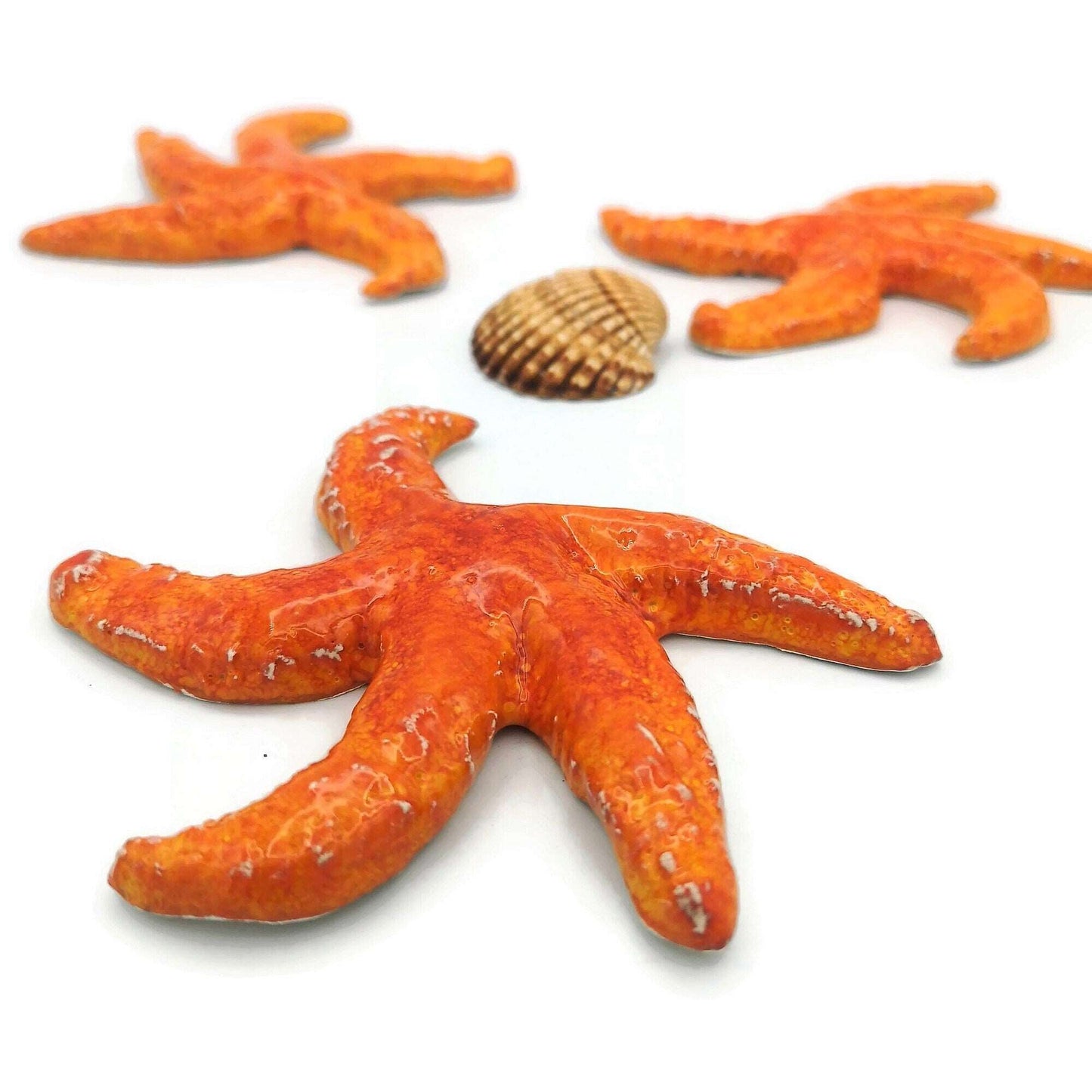1Pc Handmade Ceramic Starfish Tile, Orange Coastal Wall Decor For Swimingpool Aquarium or Fish Tank, Beach Lover Gift for Women