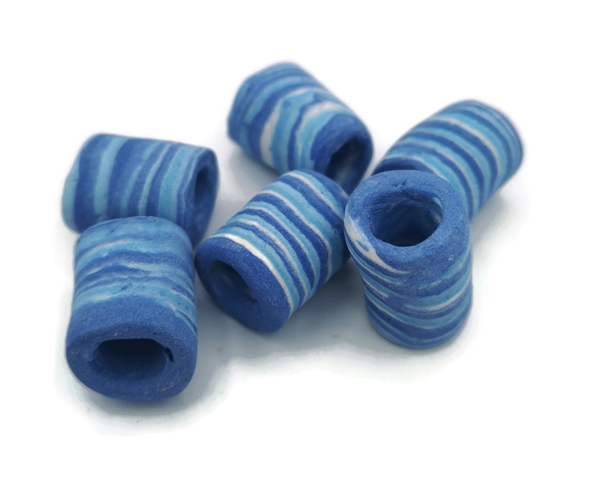 LARGE TUBE BEADS, 7 mm Big Hole Macrame Beads Set of 6, Matt Craft Beads For Decorating, Unique Ceramic Barrel Beads For Jewelry Making - Ceramica Ana Rafael