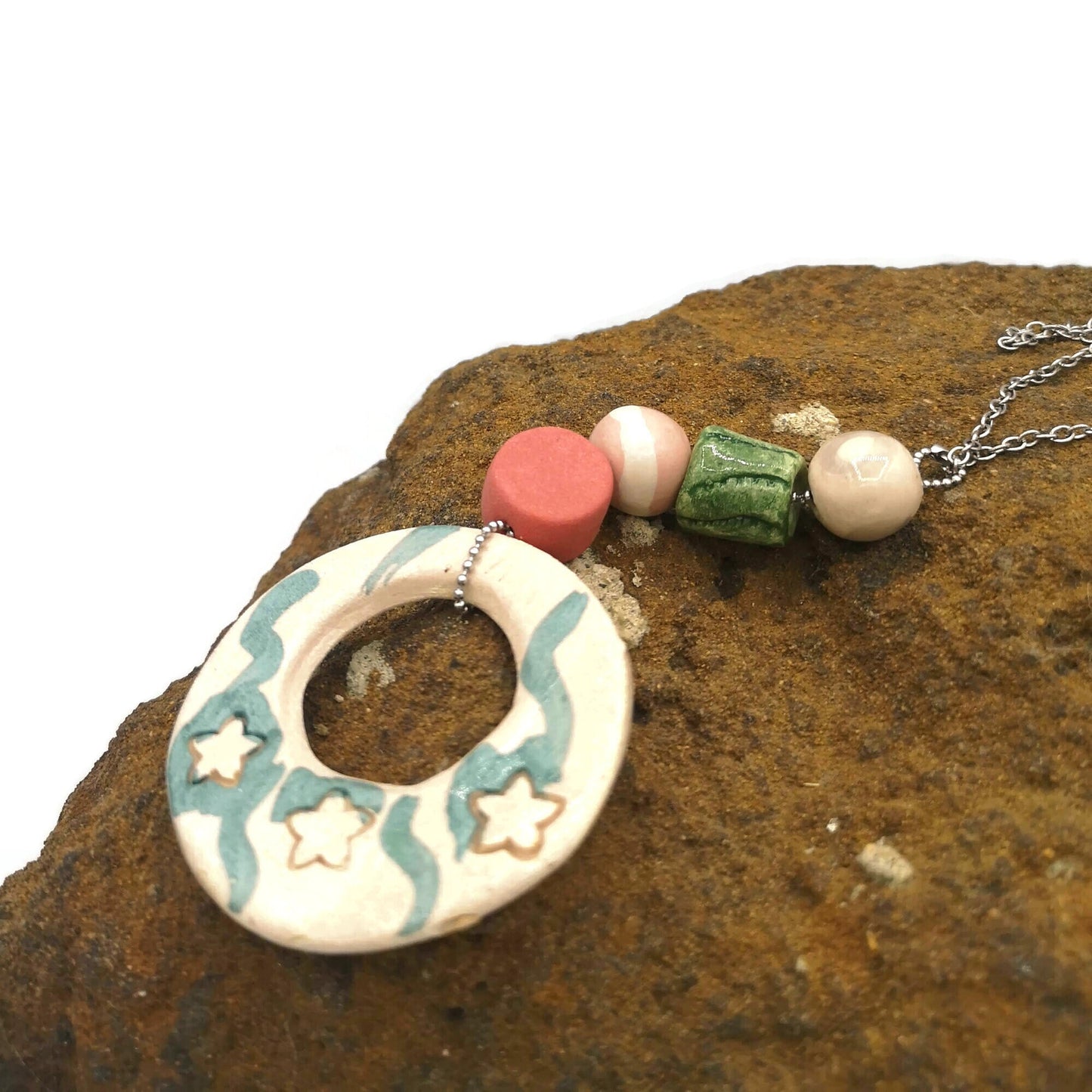 Trendy Statement Pendant Necklace For Women, Aesthetic Long Boho Aesthetic Necklace Best Gift For Her, Maximalist Handmade Ceramic Jewelry - Ceramica Ana Rafael