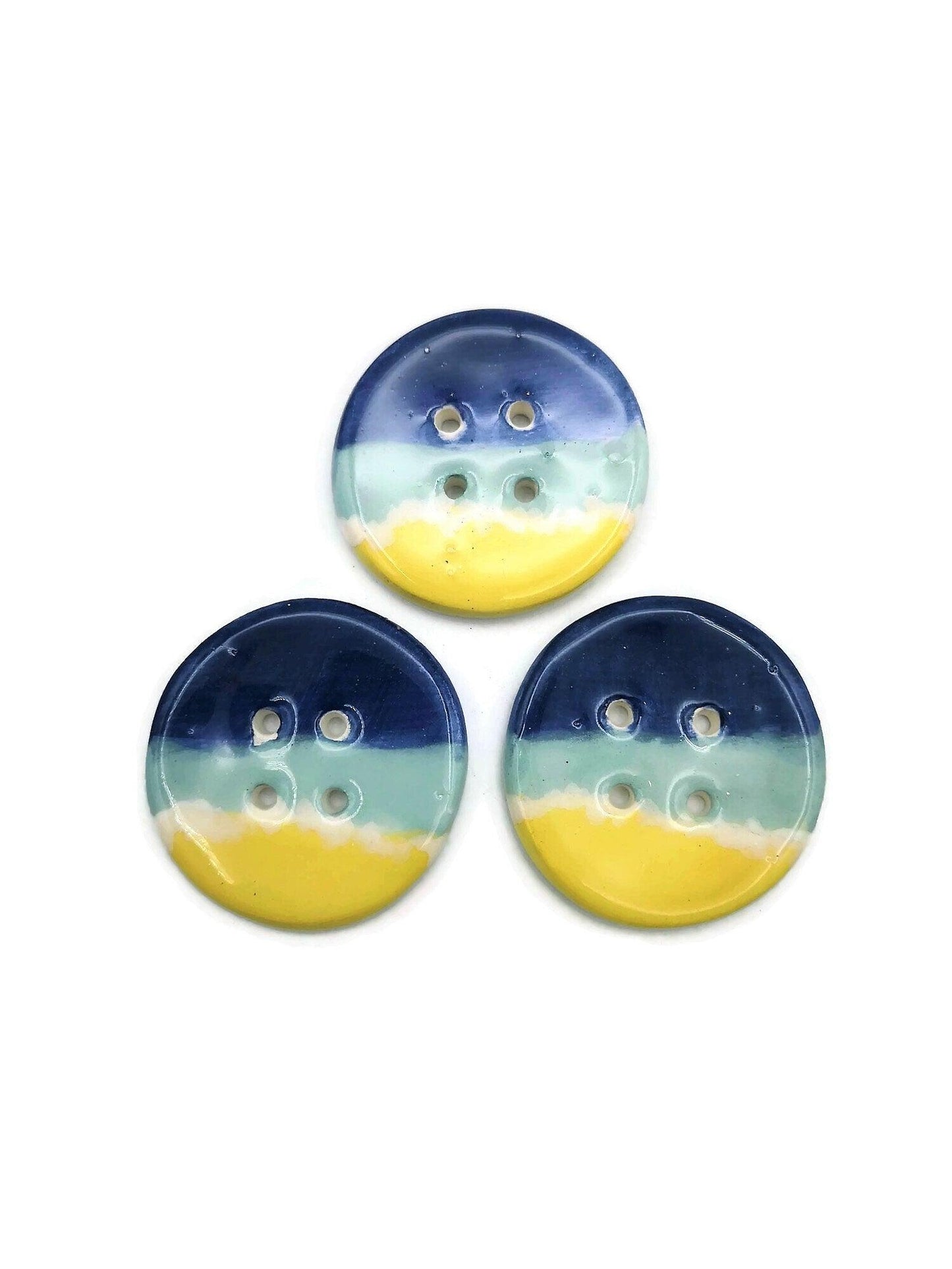 1Pc Handmade Ceramic Extra Large Buttons, Blue And Yellow Decorative Sewing Supplies And Notions, 4 Holes Novelty Beach Themed Coat Buttons - Ceramica Ana Rafael