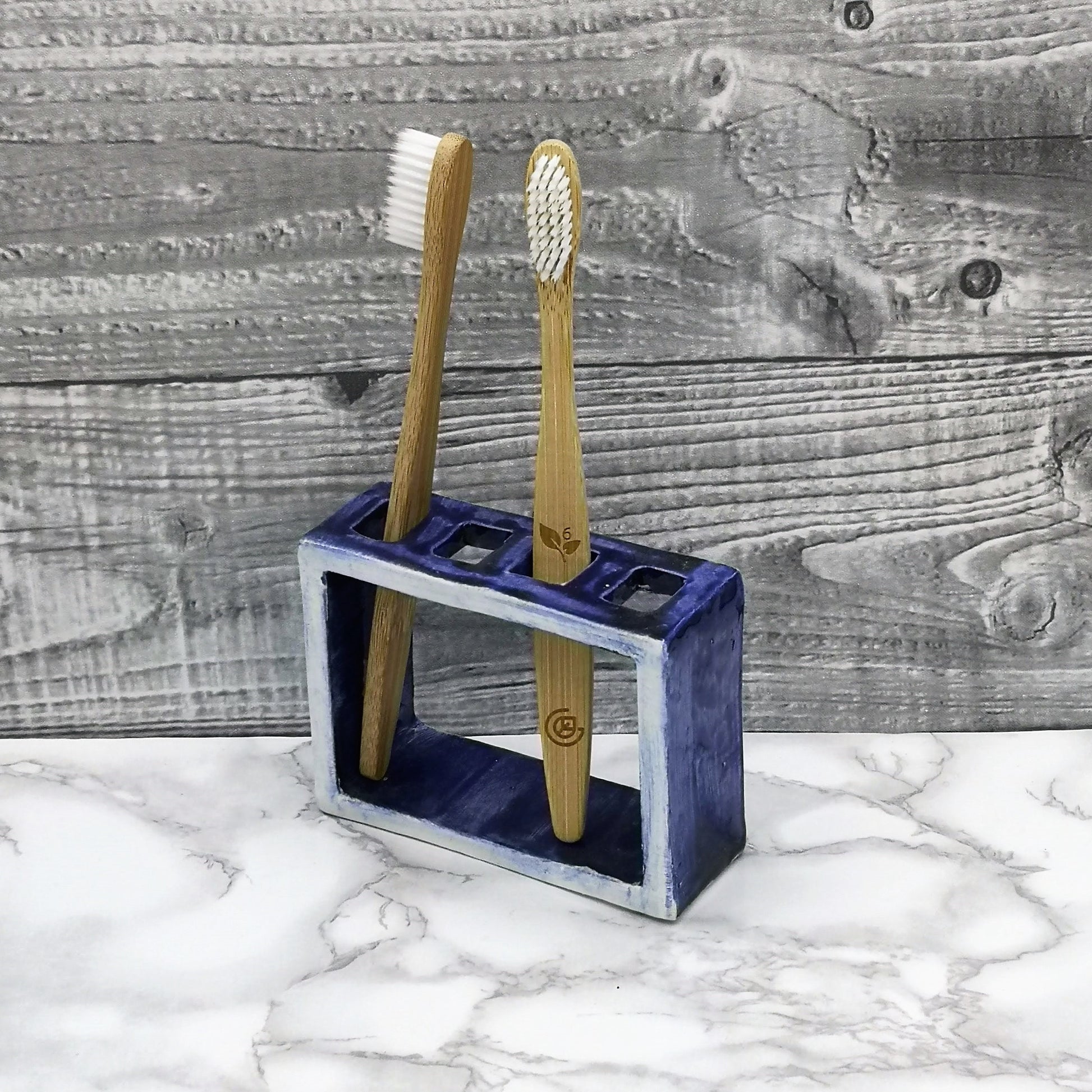 CERAMIC TOOTHBRUSH HOLDER, Pencil Holder, Blue Handmade Utensil Holder For Bathroom - Ceramica Ana Rafael