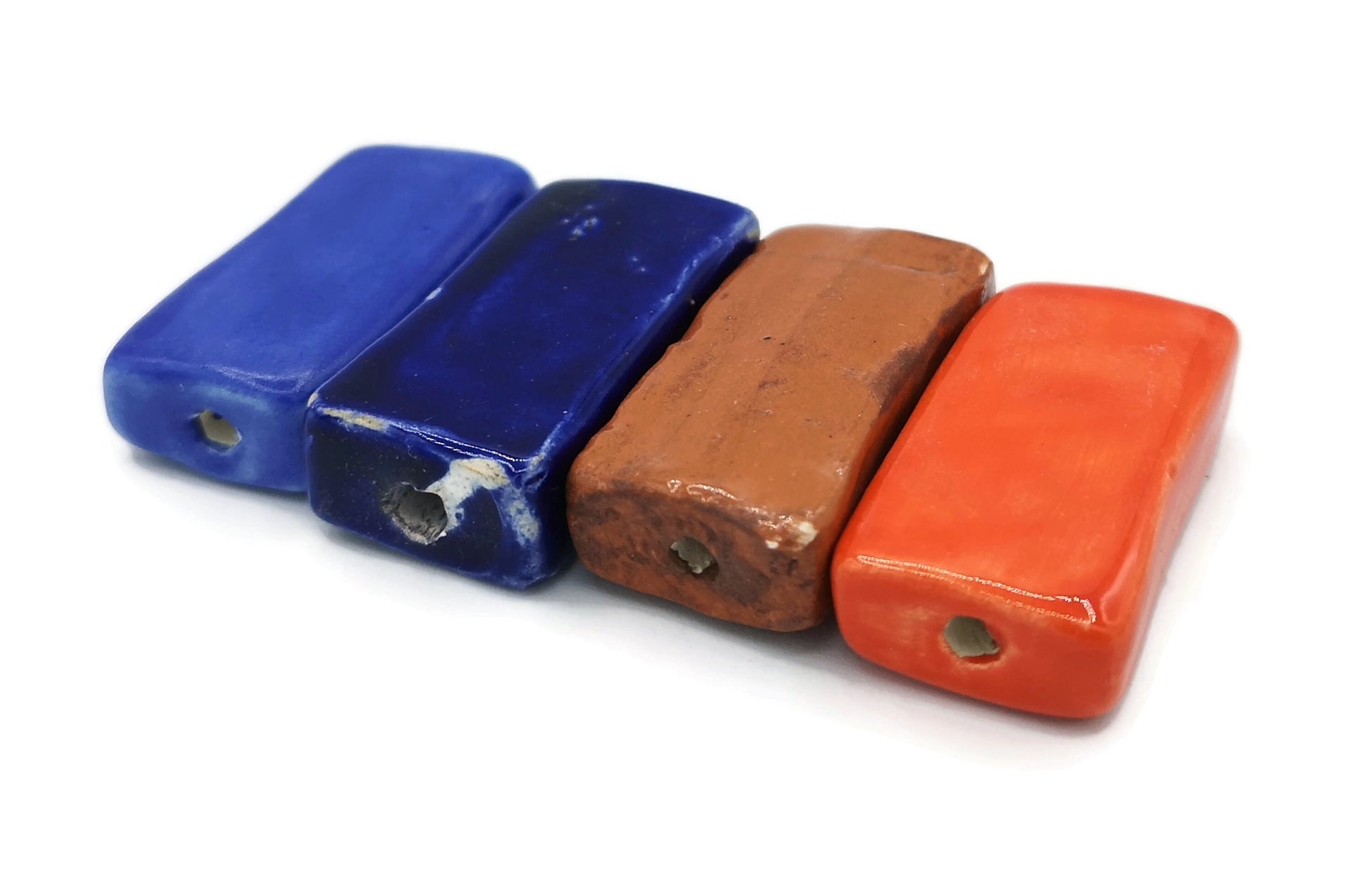 4Pc 35mm Extra Large Handmade Ceramic Rectangle Beads For Jewelry Making, Mixed Clay Beads hand Painted, Unique Decorative Macrame Beads - Ceramica Ana Rafael