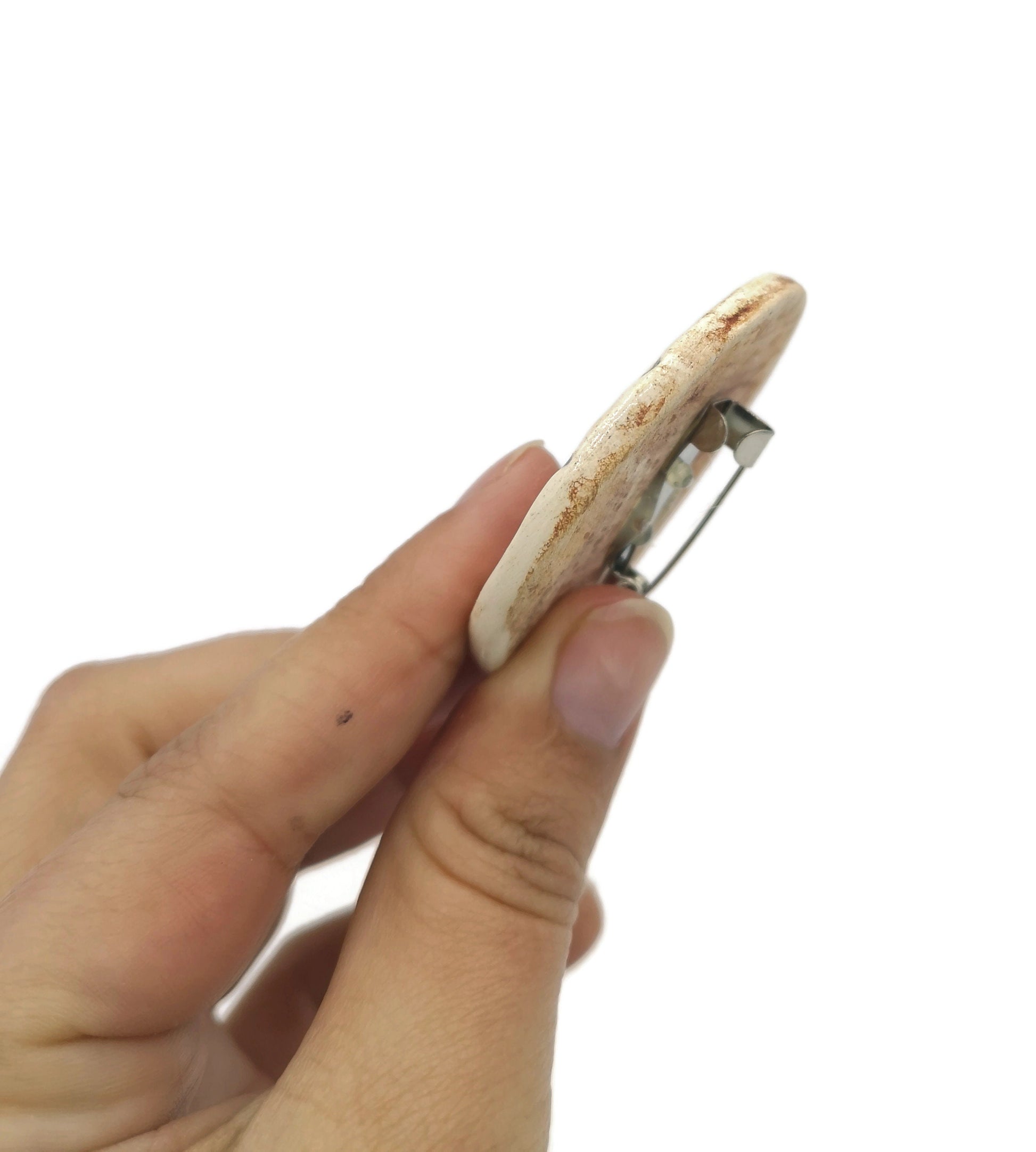 Beige Textured Moon Brooch Pin For Women, Handmade Ceramic Jewelry, Dark Academia Best Gifts for Her, Stocking Stuffers Idea - Ceramica Ana Rafael