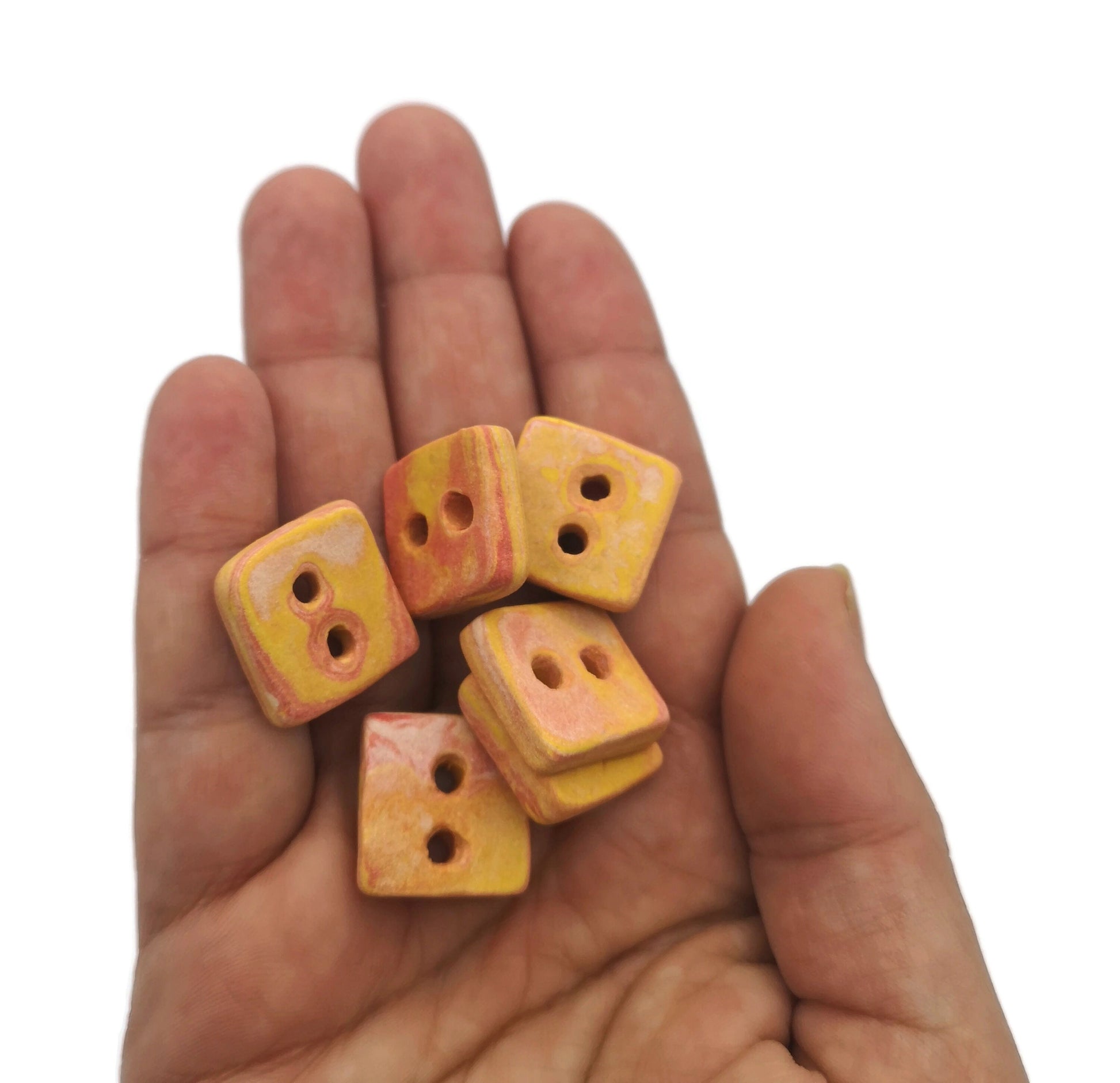 6Pc 20mm Matte Square Sewing Buttons, Handmade Ceramic Orange Flatback Coat Buttons For Clothing, Jacket Buttons, Porcelain Buttons in Clay - Ceramica Ana Rafael