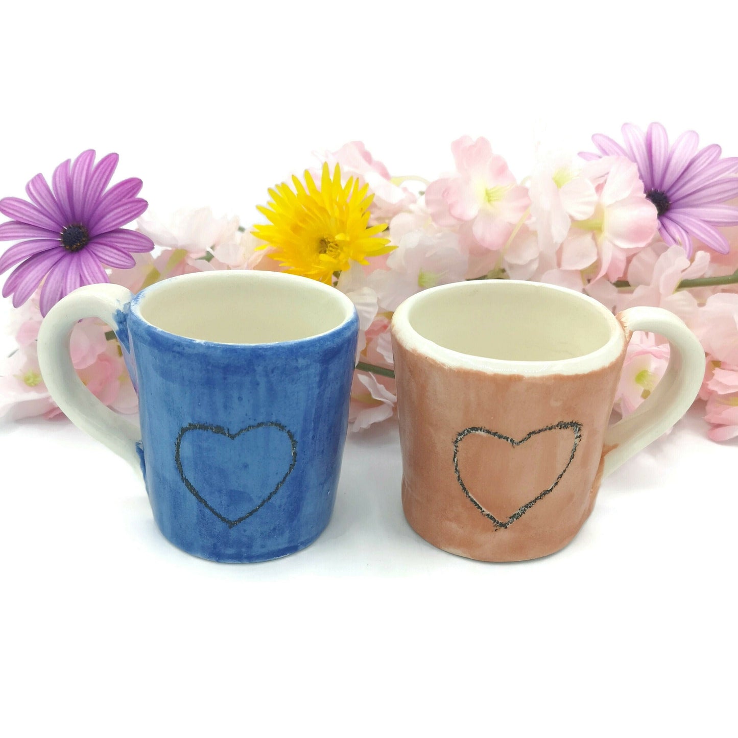 Coffee Mug Set Of 2 Heart Mug, Handmade Ceramic Mug Best Friend Gift, 9 Years Anniversary Gifts For Couple, Pottery Mug - Ceramica Ana Rafael