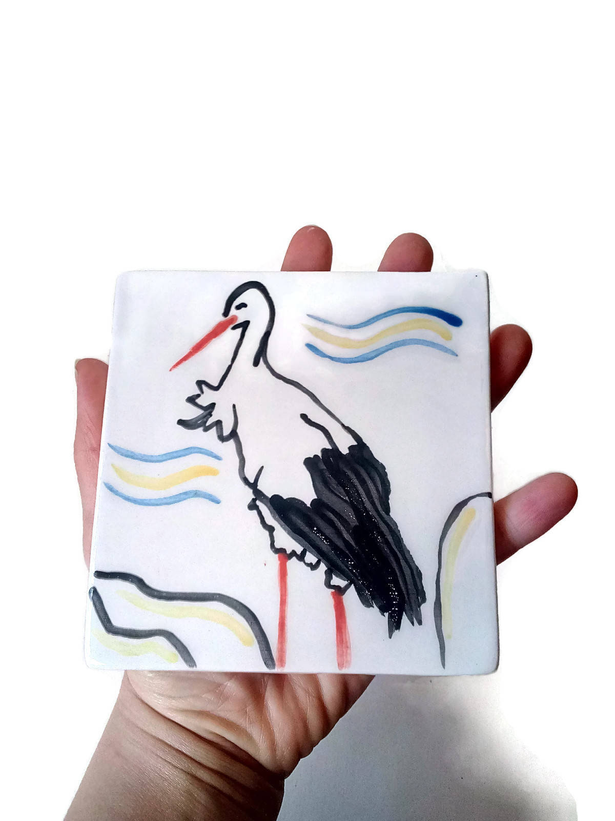 CERAMIC MOSAIC TILE Wall Art, Decorative Bird Tiles With Stork Design, Portuguese Gifts, Housewarming Gift First Home - Ceramica Ana Rafael