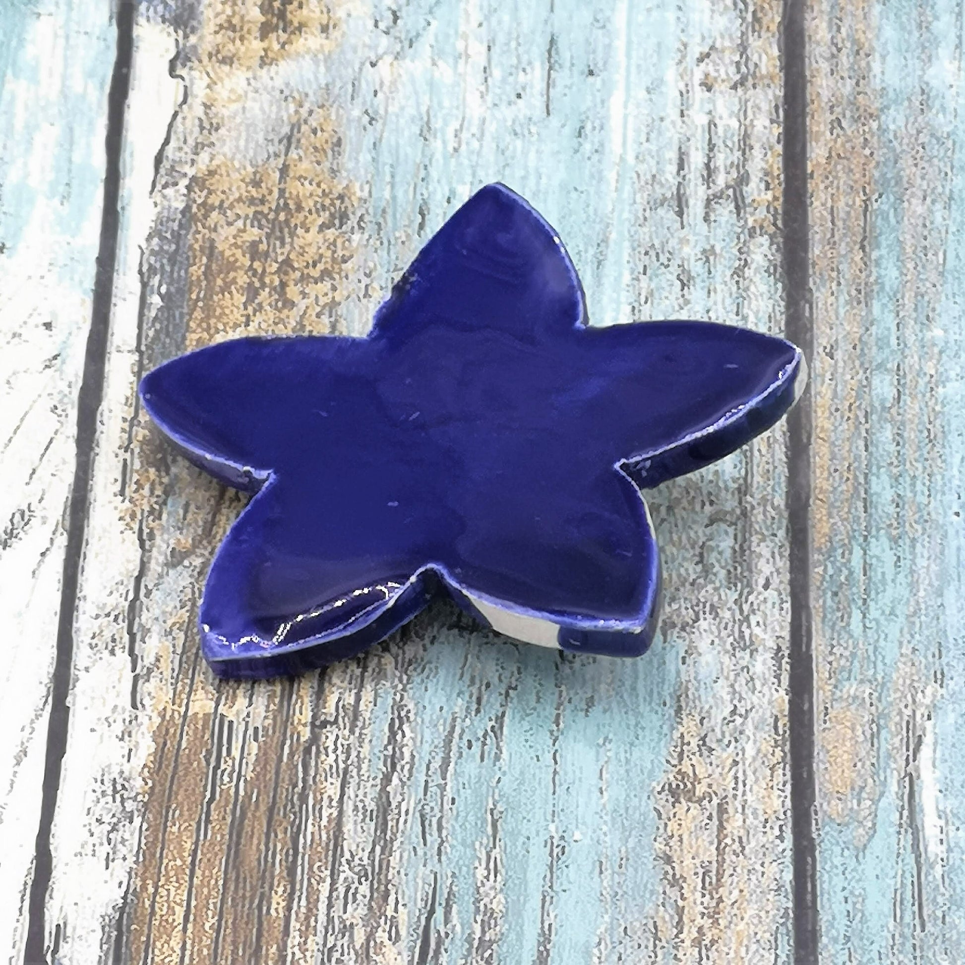 Unique Handmade Ceramic Glssy Dark Blue Star Brooch For Women, Clay Broach Pin For Her, Small Celestial Scarf Brooch Gift For Wife - Ceramica Ana Rafael