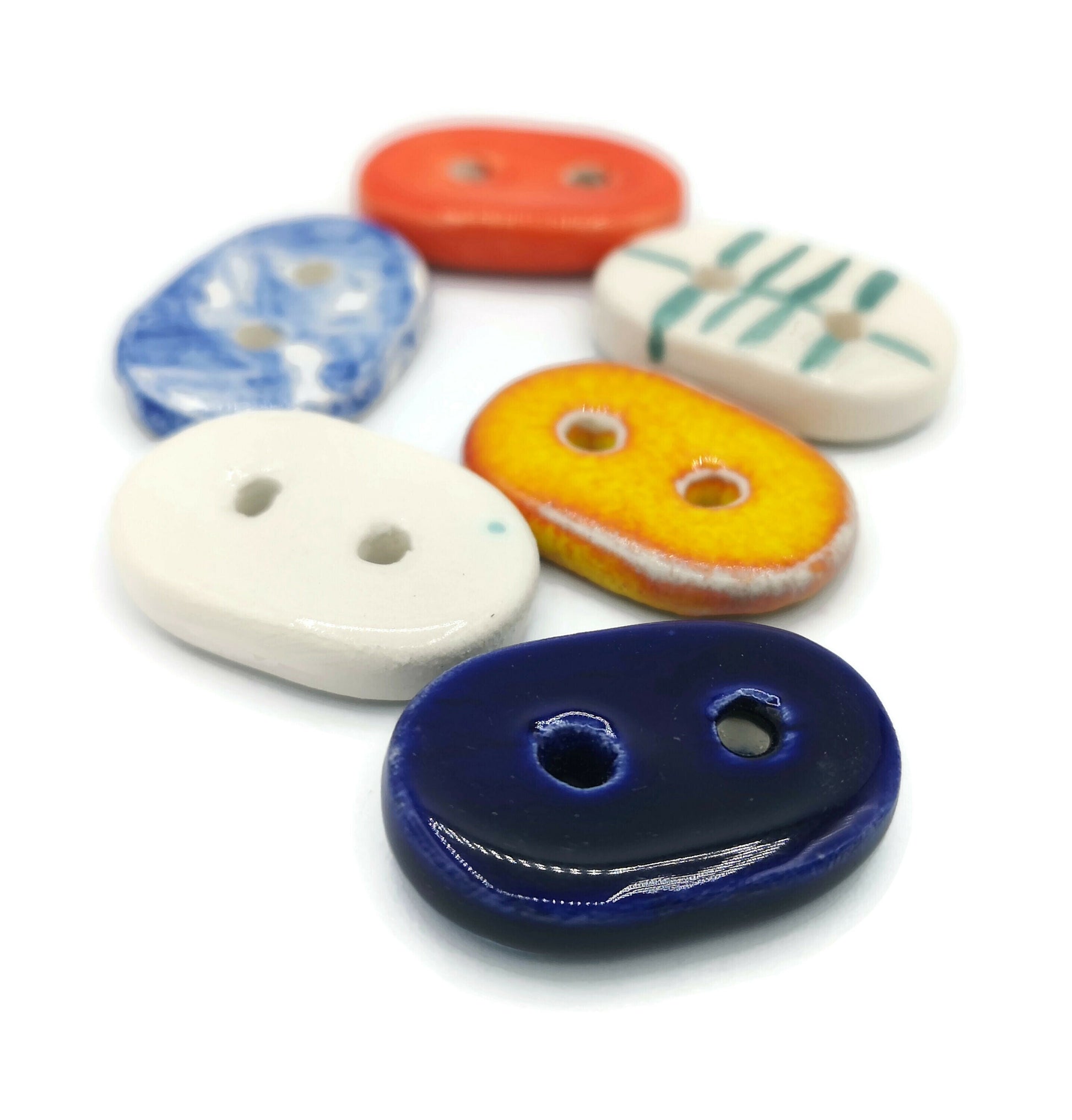 6 Pc 25mm Handmade Ceramic Oval Sewing Buttons, Coat Buttons For Crafts, Best Sellers Sewing Supplies And Notions, Unique Large Buttons - Ceramica Ana Rafael