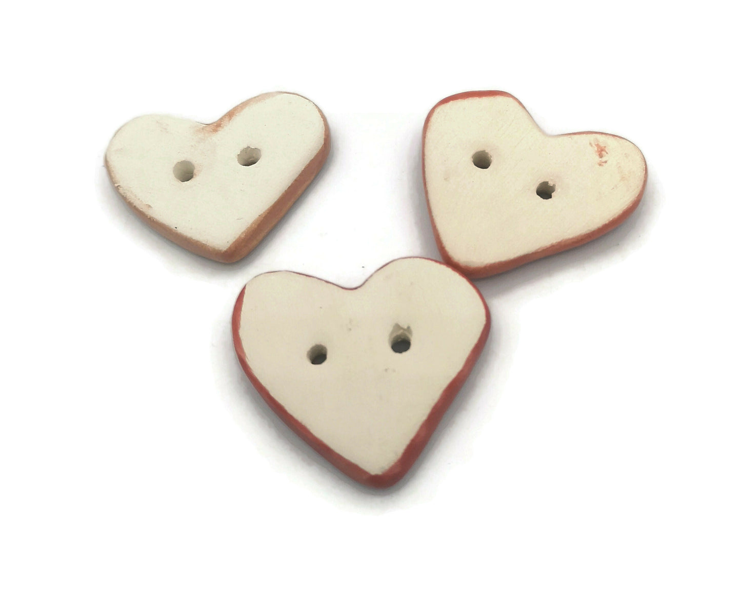 3Pc Large Heart Buttons, Flat Fancy Sewing Supplies And Notions, Handmade Ceramic Buttons, Valentines Day Decor, Clay Buttons Lot - Ceramica Ana Rafael