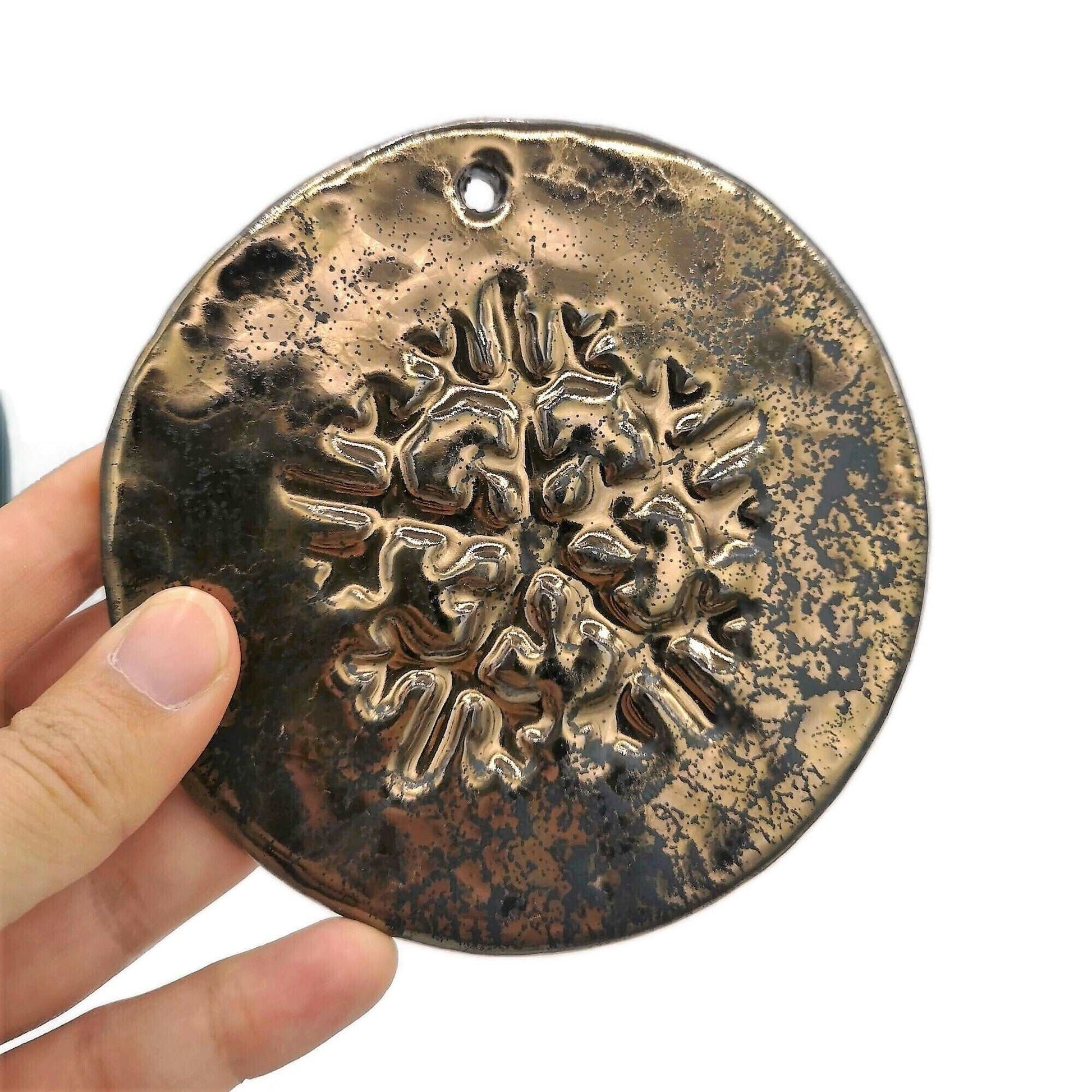 1Pc Golden Handmade Ceramic Snowflake Ornament, Metal Look Christmas Tree Decoration, Gift Idea
