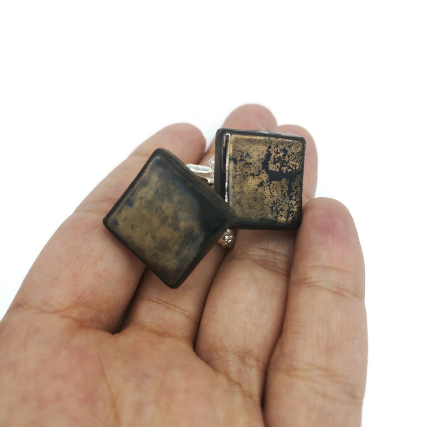 Handmade ceramic gold cufflinks for dad, 9th anniversary gift for husband, Fathers Day Gift From Daughter, Step Dad Gift - Ceramica Ana Rafael