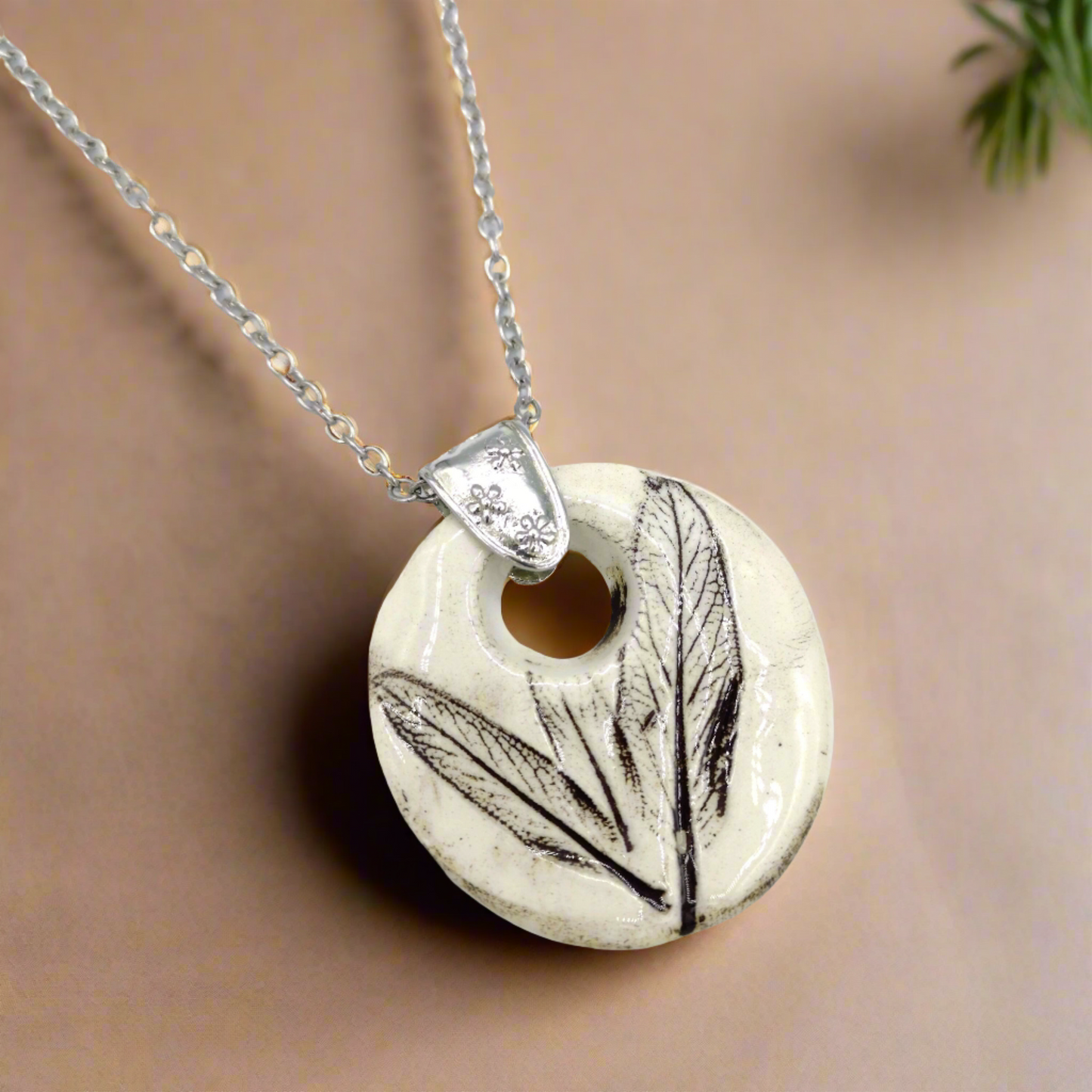 Handmade Ceramic Leaf Pendant Necklace – Unique Sage Leaf Choker for Women