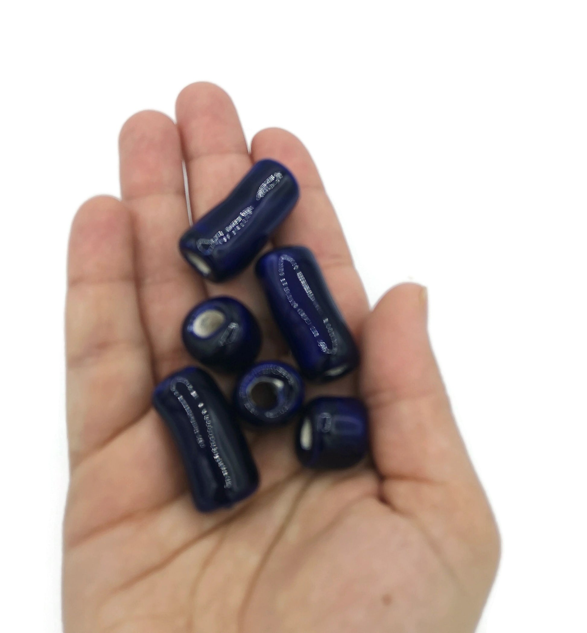 LARGE TUBE BEADS, Macrame Beads, Large Hole Beads, Set of 6 Ceramic Beads For Jewelry Making - Ceramica Ana Rafael