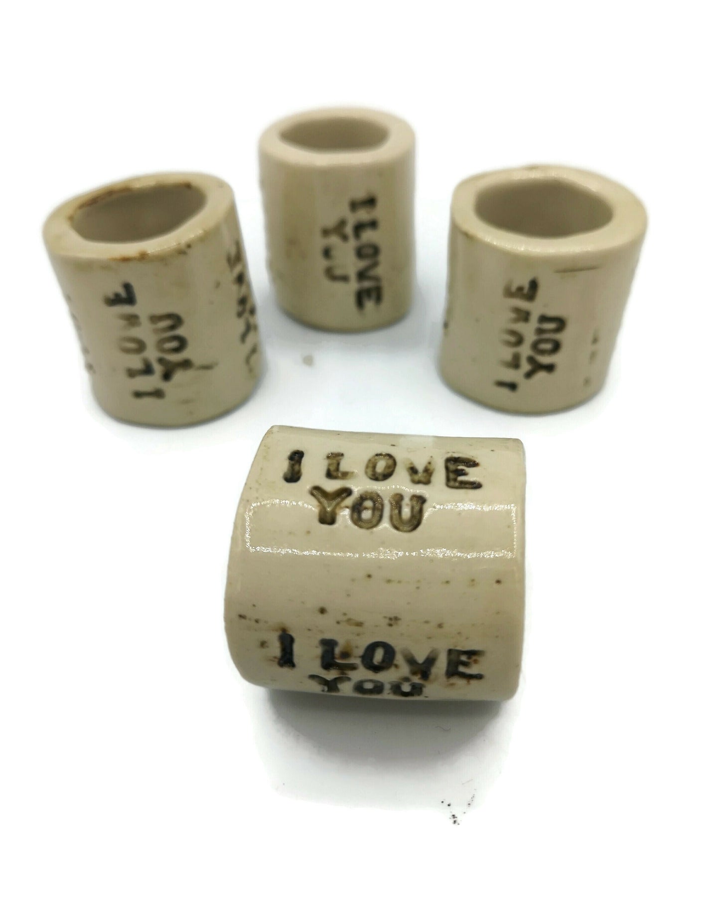 Beige Handmade Ceramic Napkin Holder Message, I Love You Boho Napkin Rings, Women Housewarming Gift First Home Boyfriend Gift, Best Sellers - Ceramica Ana Rafael