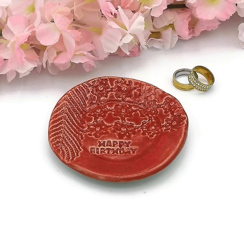 Ring Holder Dish, Key Dish, Best Gifts For Her, Happy Birthday Plate, Small Ring Tray Mom Birthday Gift From Daughter - Ceramica Ana Rafael