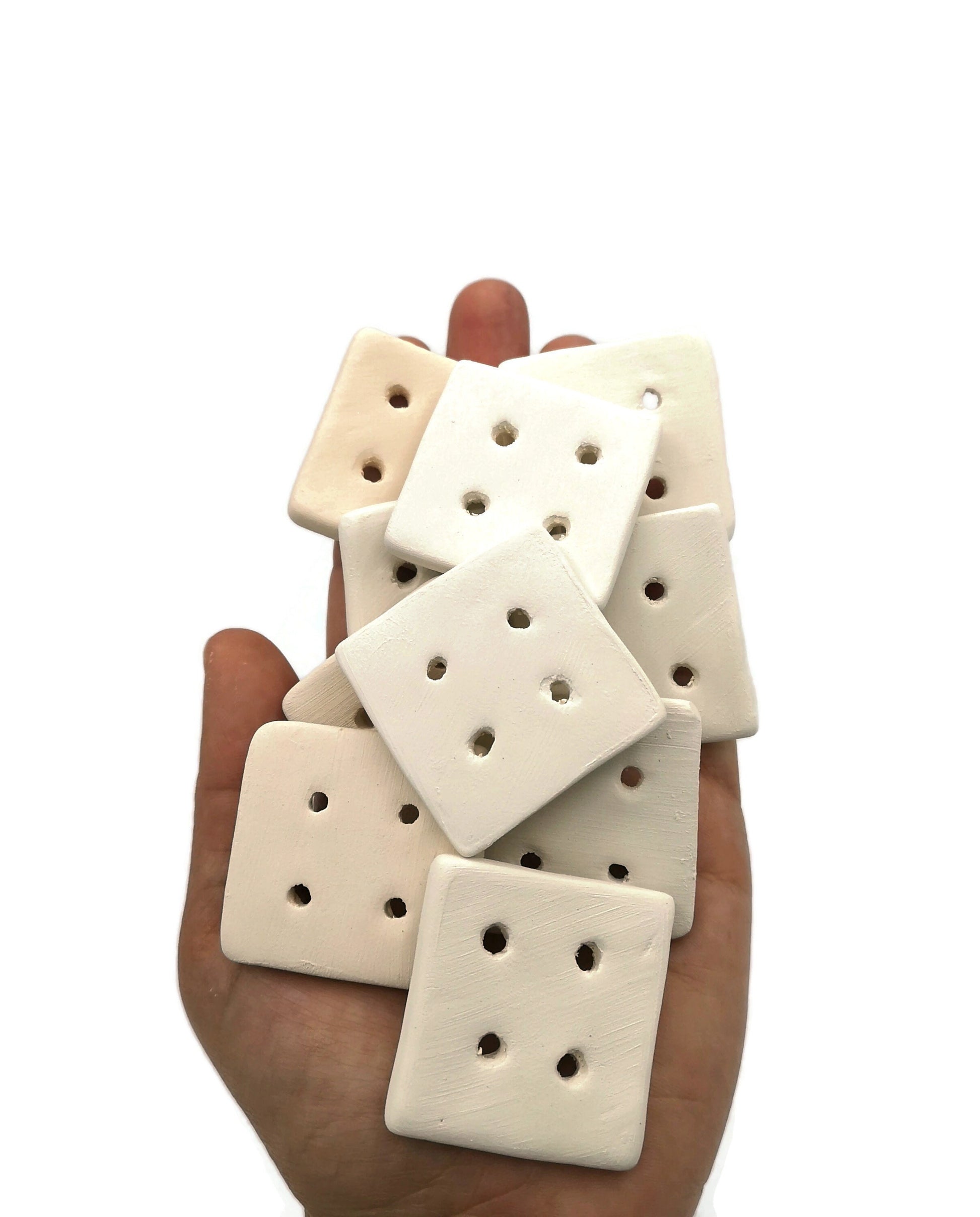 Blank Handmade Ceramic Bisque Sewing Buttons Ready To Paint, Square Unpainted Flat Button For Knitting, Novelty Customizable Buttons - Ceramica Ana Rafael
