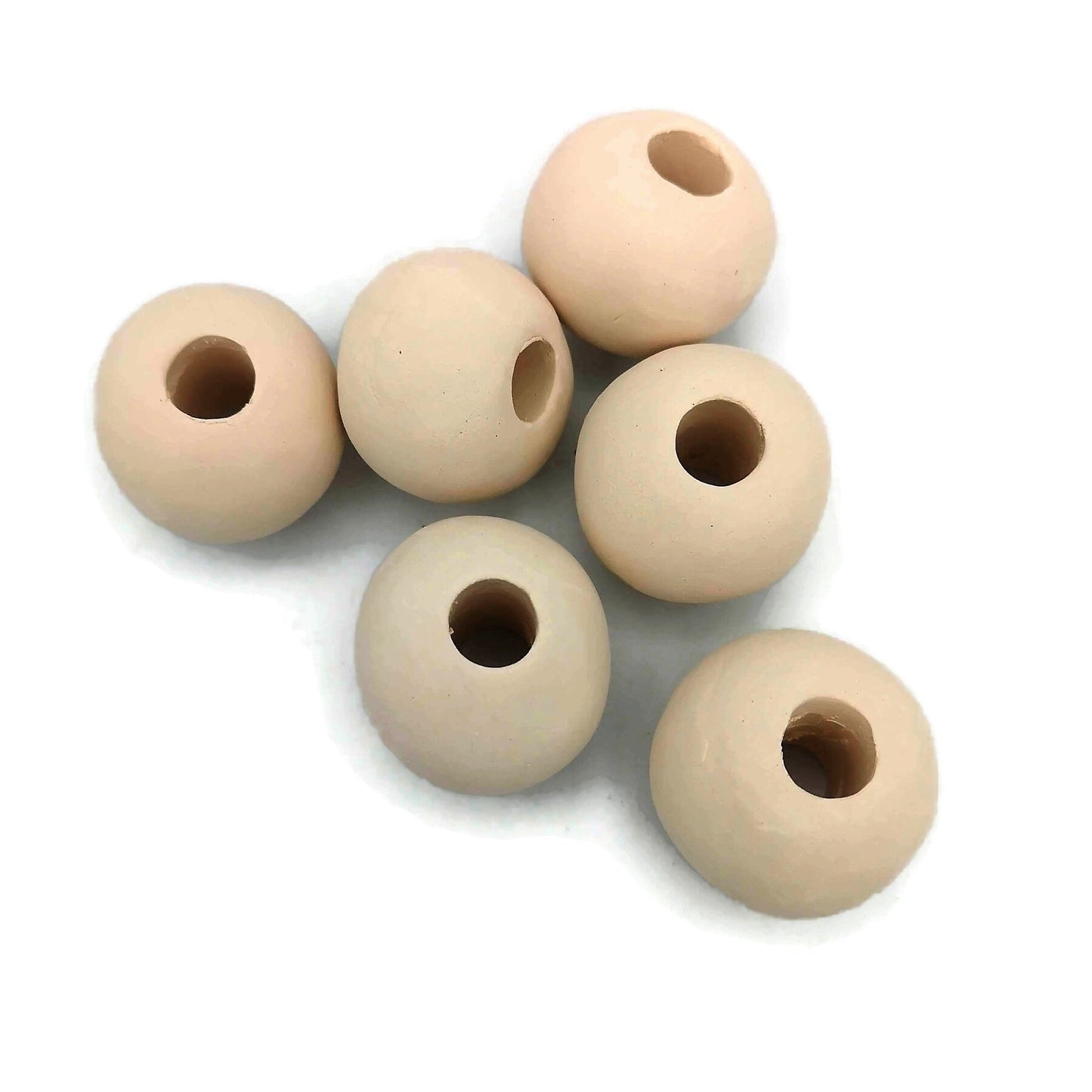 6Pc Handmade Ceramic Bisque Beads Ready To Paint, Oversized Beads for Jewelry Making Supplies Unglazed, Large Hole Macrame Beads Unpainted - Ceramica Ana Rafael