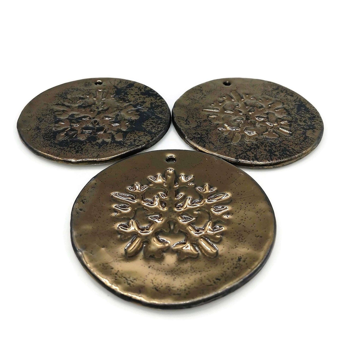 1Pc Golden Handmade Ceramic Snowflake Ornament, Metal Look Christmas Tree Decoration, Gift Idea