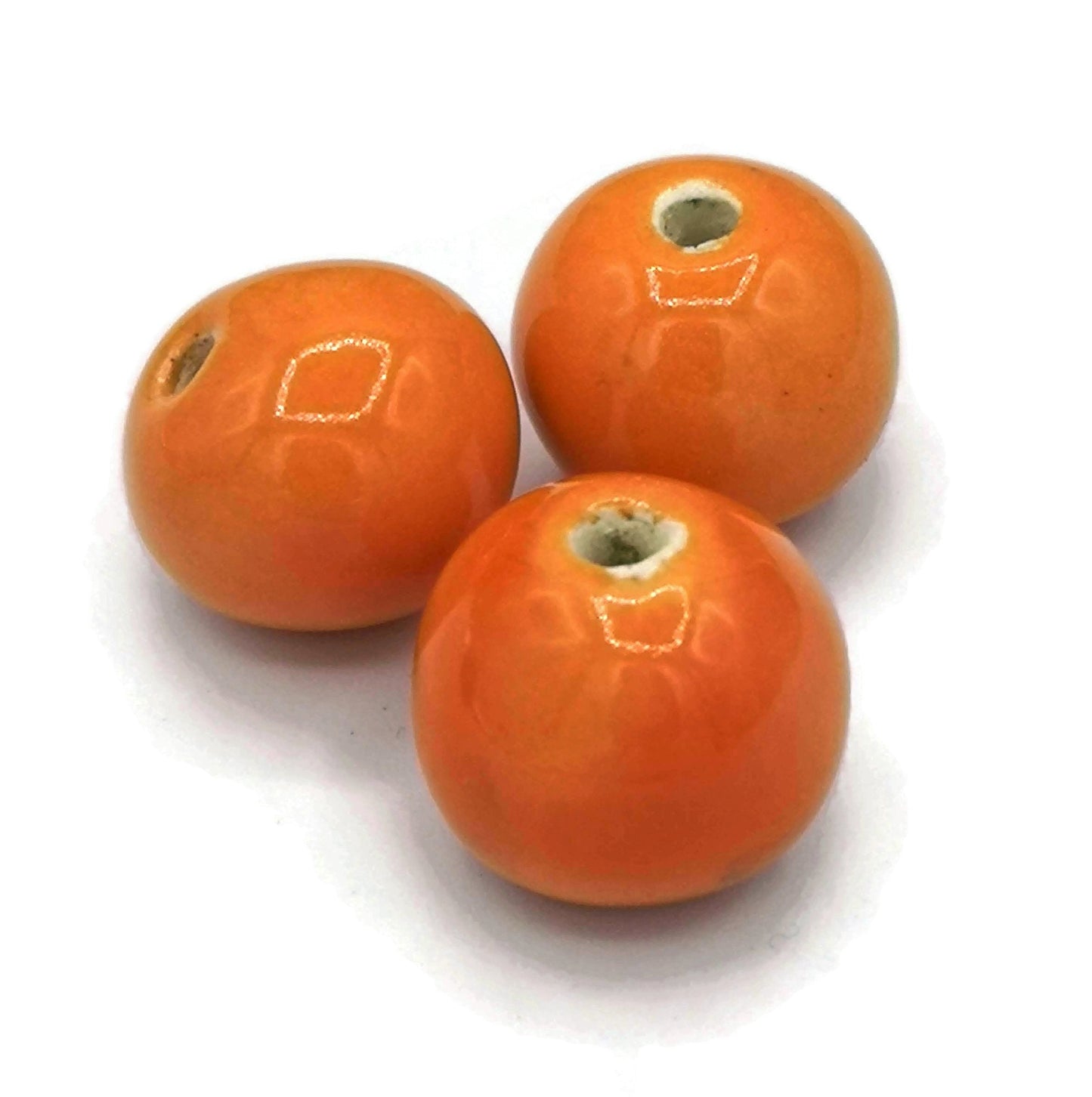 3Pc 20mm Handmade Ceramic Macrame Beads Large Hole 2mm, Unique Orange Bubblegum Clay Beads, Decorative Jewelry Making Beads Round Components - Ceramica Ana Rafael