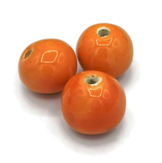 3Pc 20mm Handmade Ceramic Macrame Beads Large Hole 2mm, Unique Orange Bubblegum Clay Beads, Decorative Jewelry Making Beads Round Components - Ceramica Ana Rafael