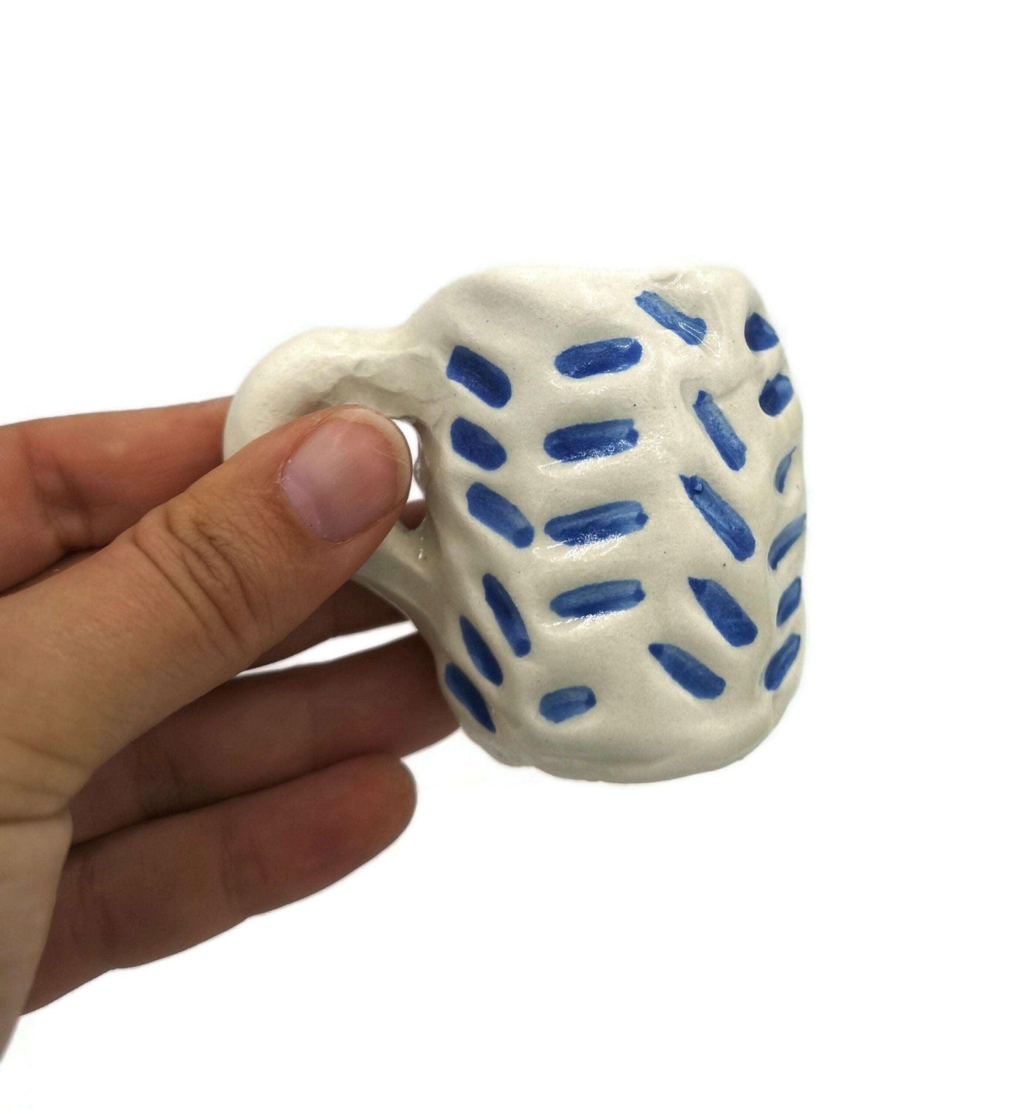 1Pc Handmade Ceramic Espresso Cup White and Blue, Funny Shot Glass Fathers Day Gift From Daughter, Mug Birthday Step Dad Gift Best Sellers