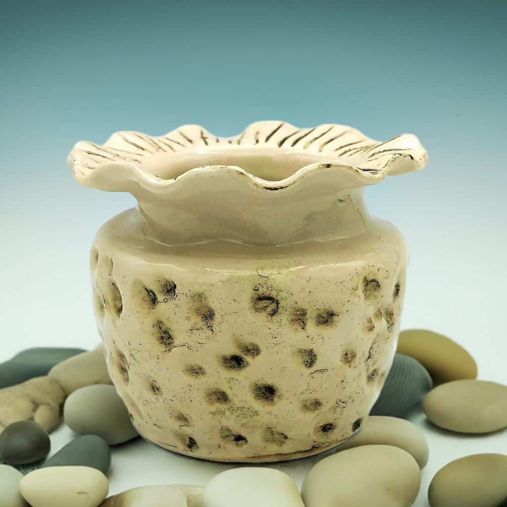 Beige Handmade Ceramic Vase - Large, Textured, Organic Shape